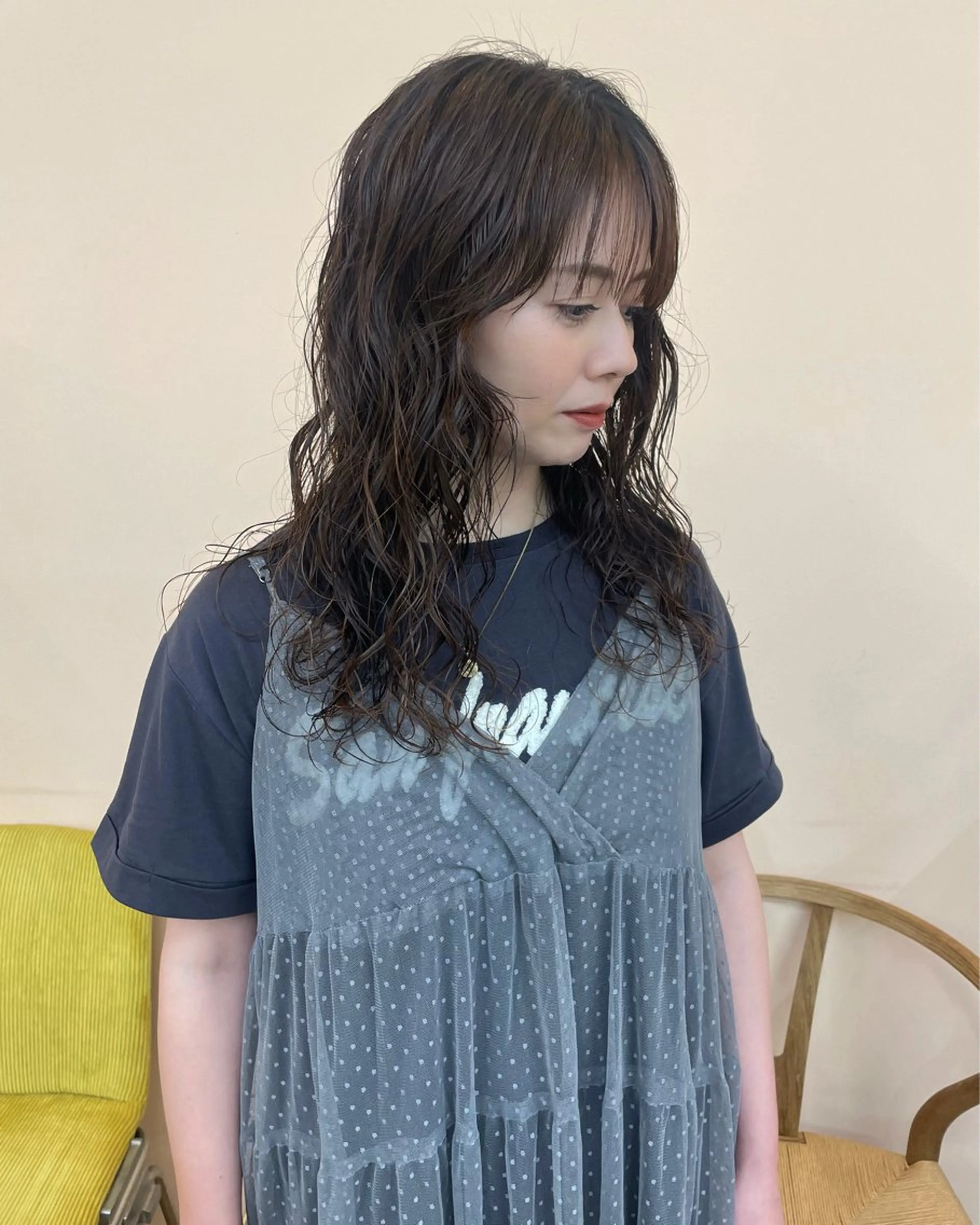 ミディアム パーマ ミディアムパーマ パーマ カットモデル/ ハイトーン/ゆうあのヘアスタイル