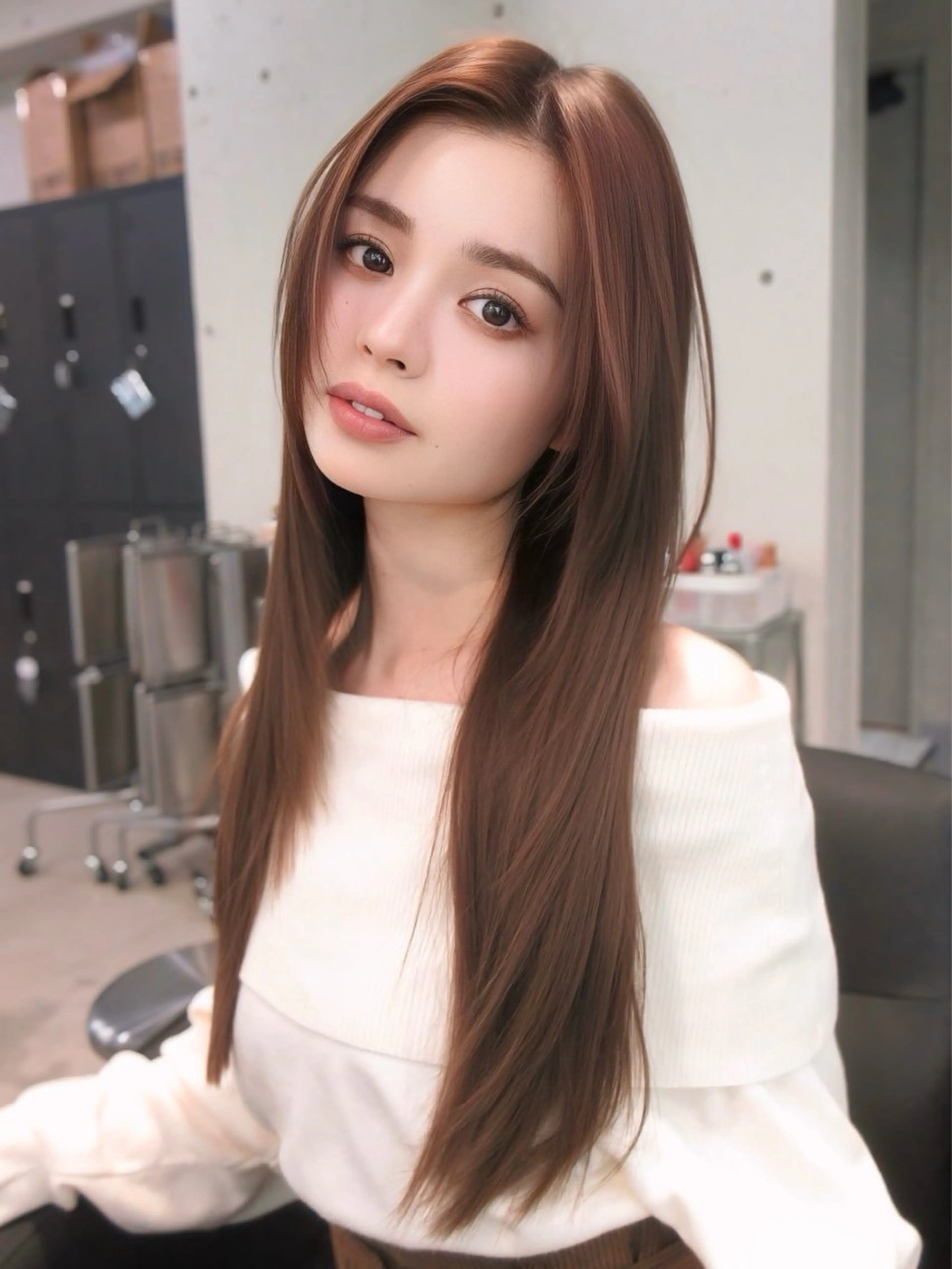 ロング カラー ヘアカラー 韓国レイヤー 似合わせカラーのヘアスタイル