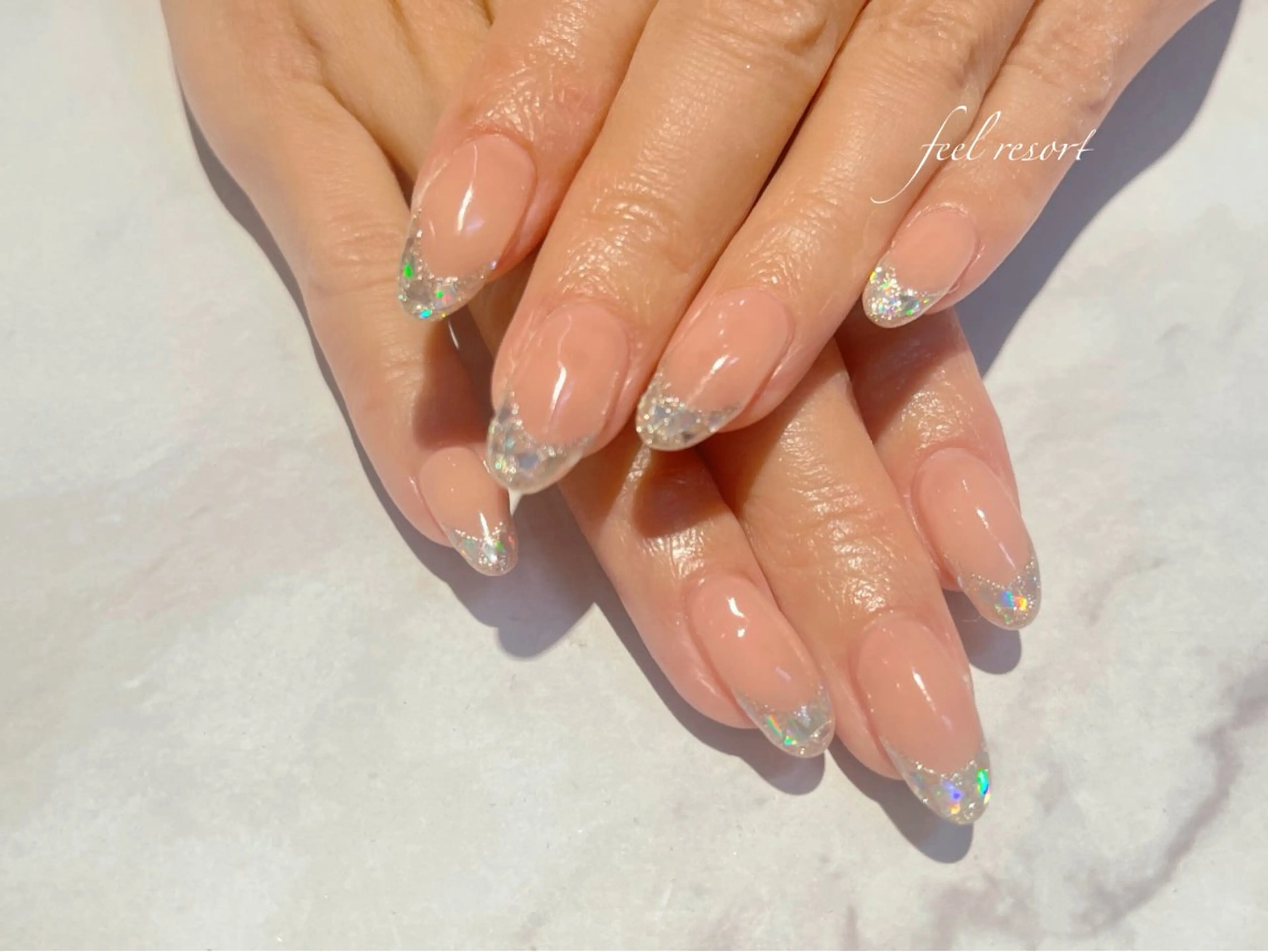 ネイル 長さ出し フットネイル フレンチネイル ジェルネイル ガラスフレンチ ハンドネイル Lien（リアン） 銀座駅6分のネイルデザイン