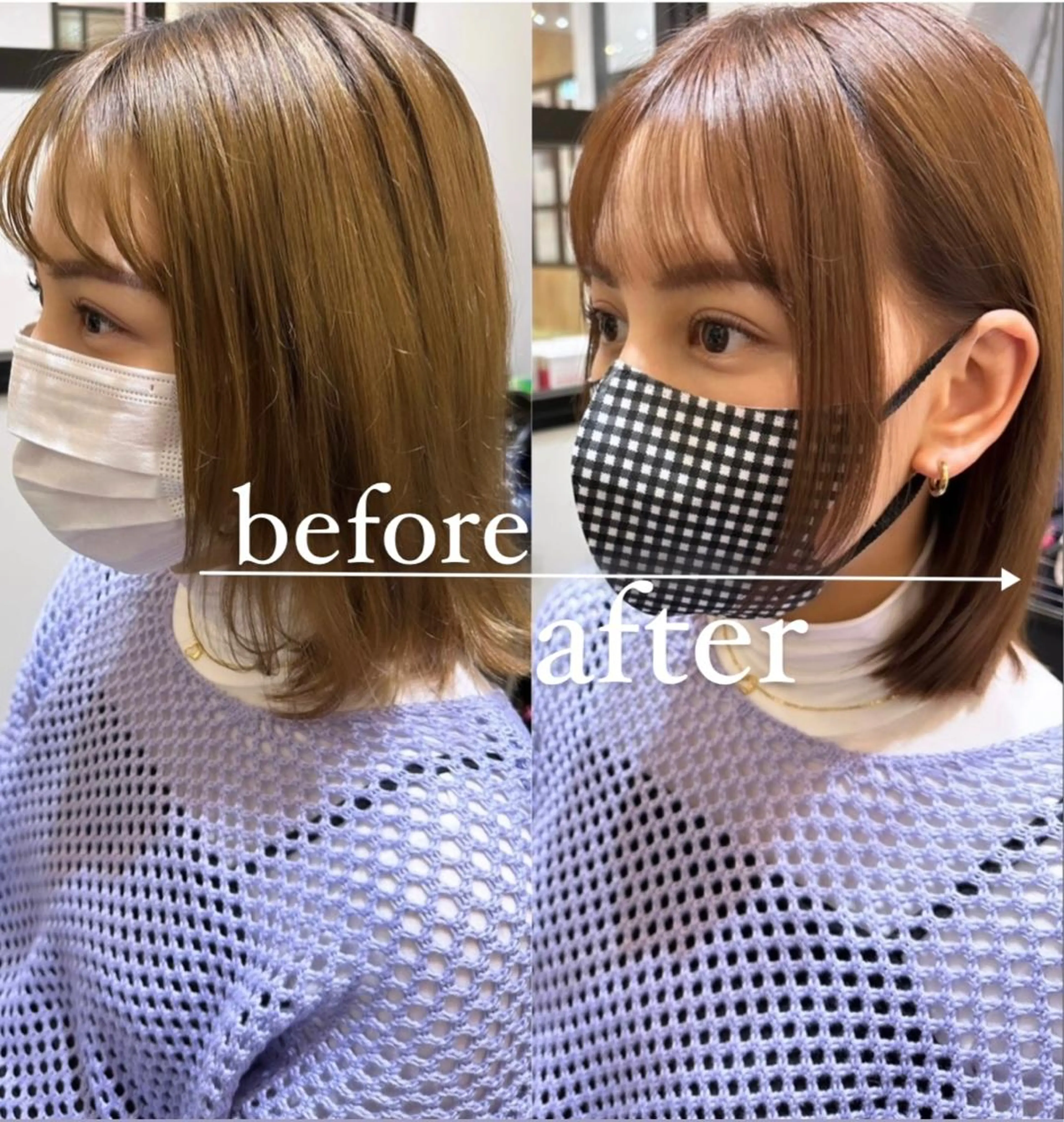 ミディアム ミディアムパーマ ボブ デート ハイライト 髪質改善 【20代ダメージ毛に 髪質改善】のヘアスタイル