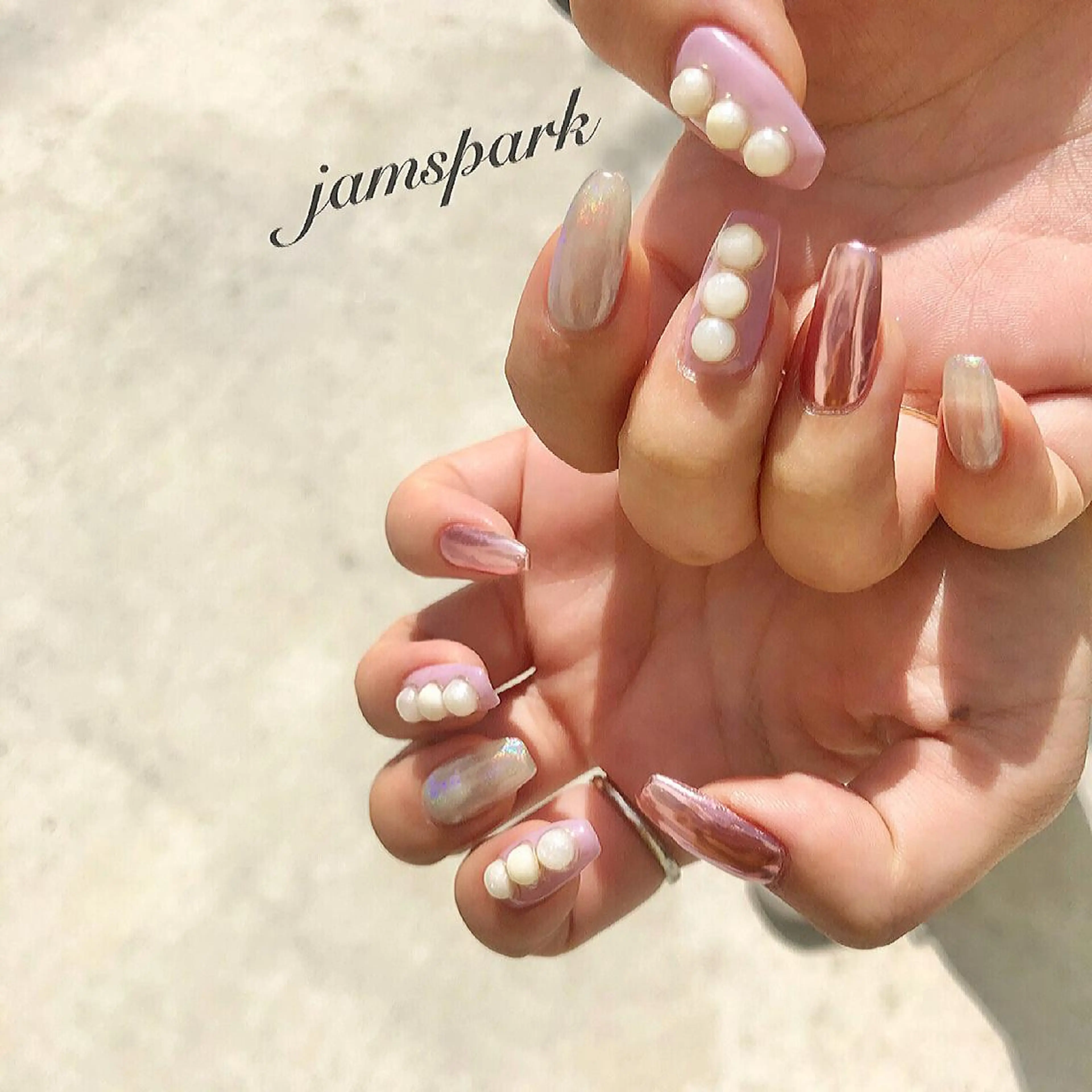 ネイル ジェルネイル ミラーネイル ピンク シンプルネイル ハンドネイル jamspark ✨のネイルデザイン