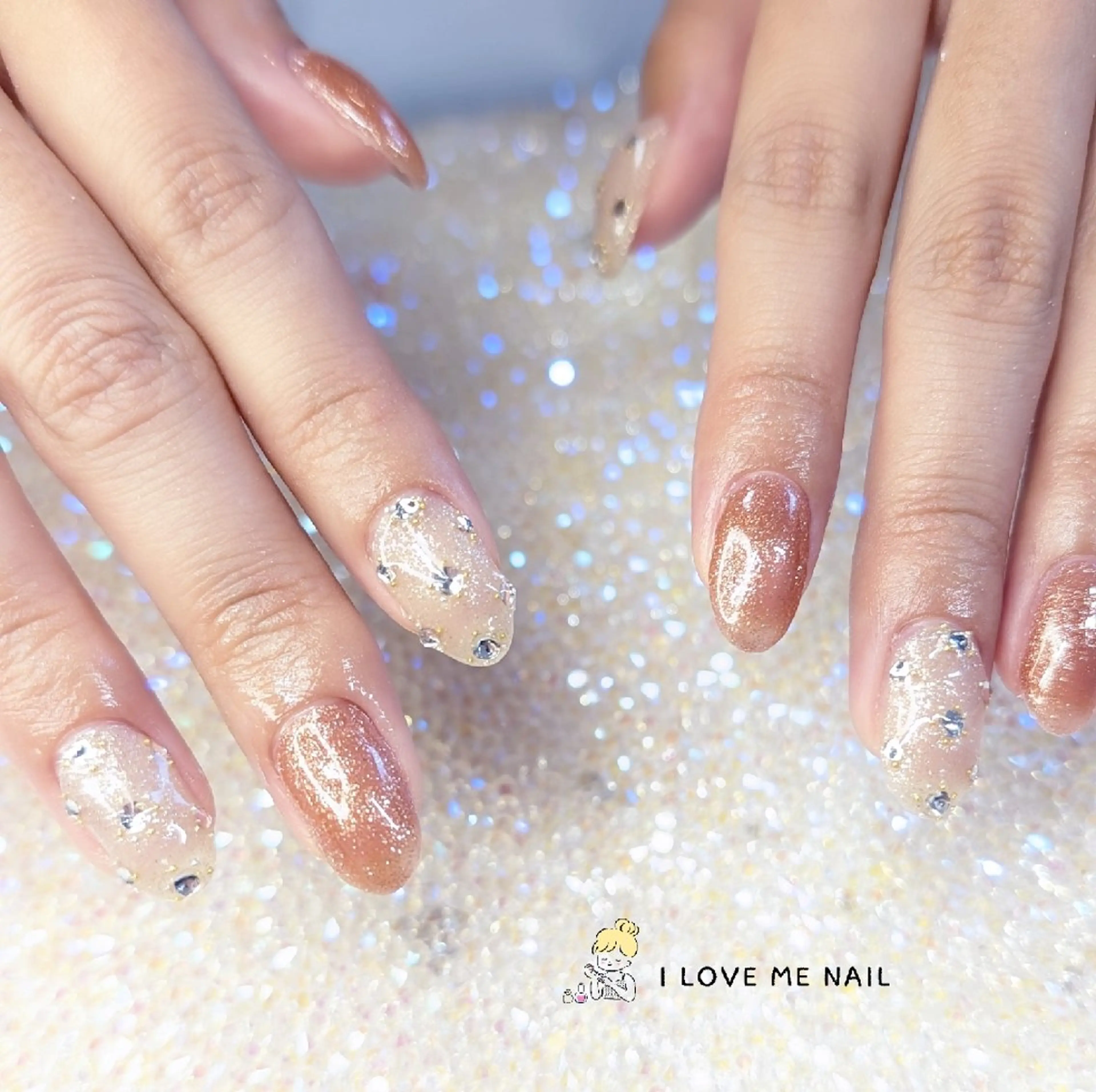 ネイル 長さ出し ハート 韓国ネイル マグネットネイル ニュアンスネイル ハンドネイル I LOVE ME  NAIL.｡.:*♡のネイルデザイン