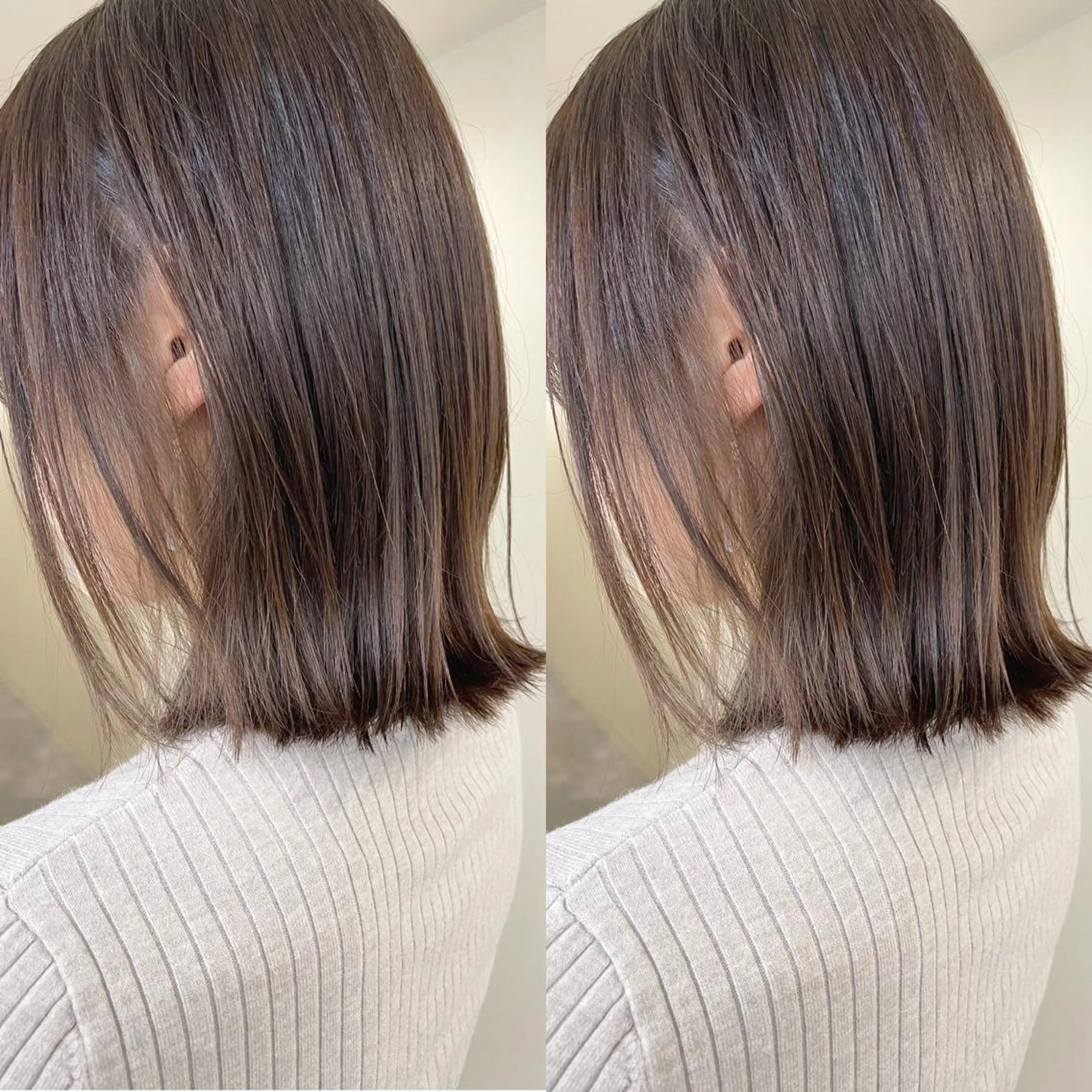 ミディアム 切りっぱなしボブ チョコレートブラウン ボブ 外ハネヘア カット ヘアカラー トリートメント H所属・H (エイチ) 烏丸御池店のヘアスタイル