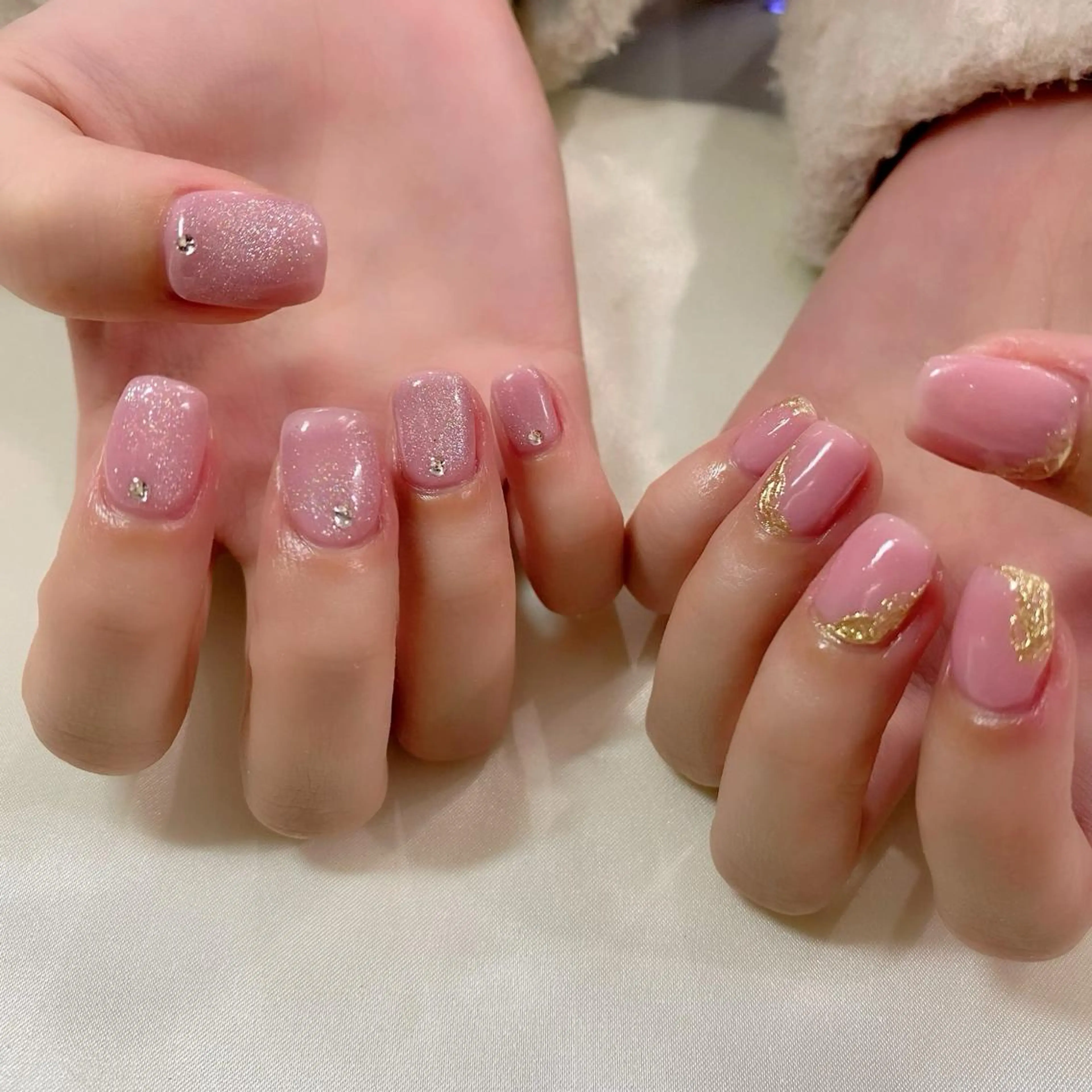 ネイル 成人式 マグネットネイル ミラーネイル ピンク スクエアネイル ハンドネイル Salon Ｋのネイルデザイン