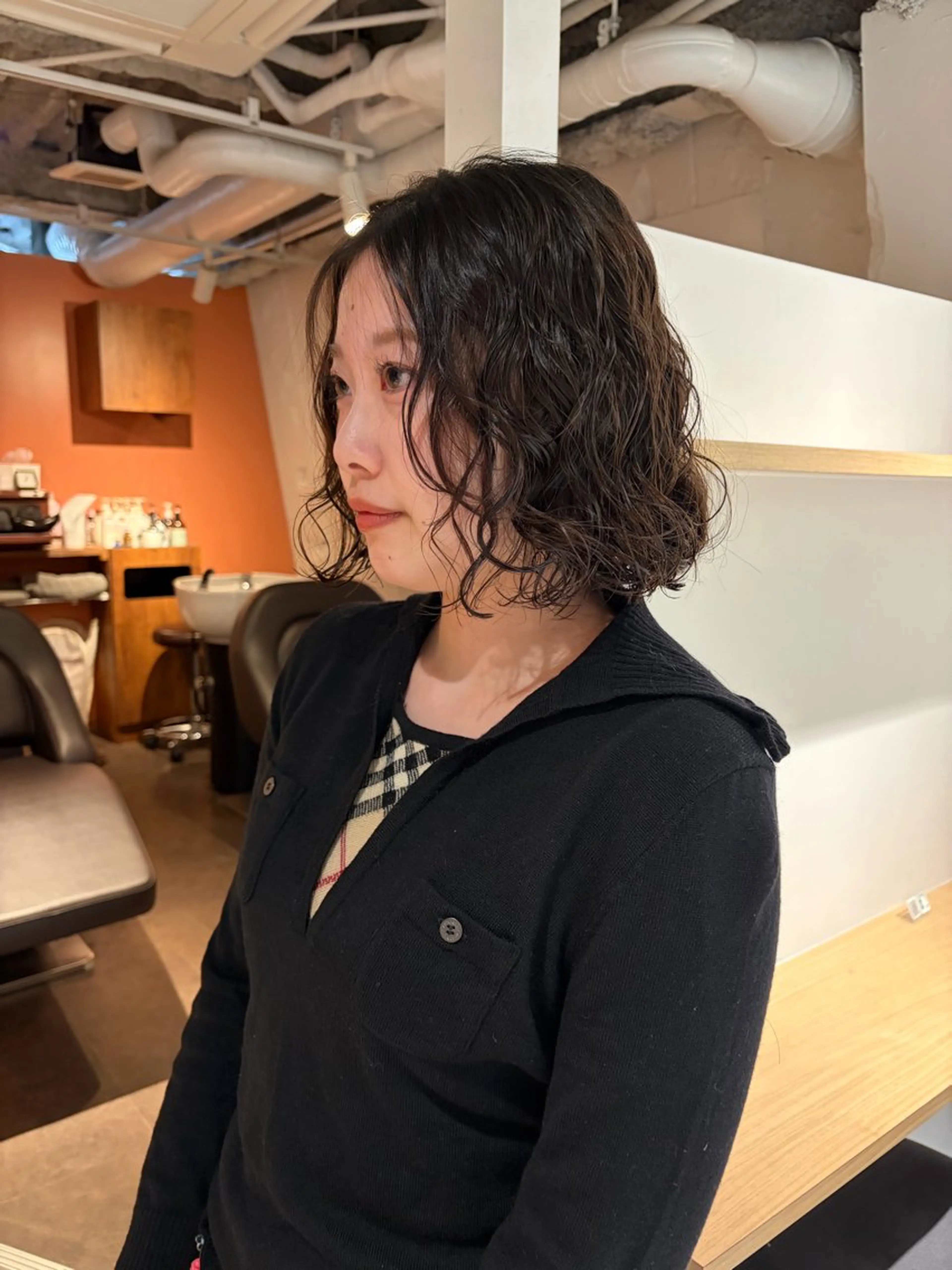 ミディアム パーマ ミディアムパーマ ボブ カット パーマ トリートメント レイヤー×初 パーマ|hinakoのヘアスタイル