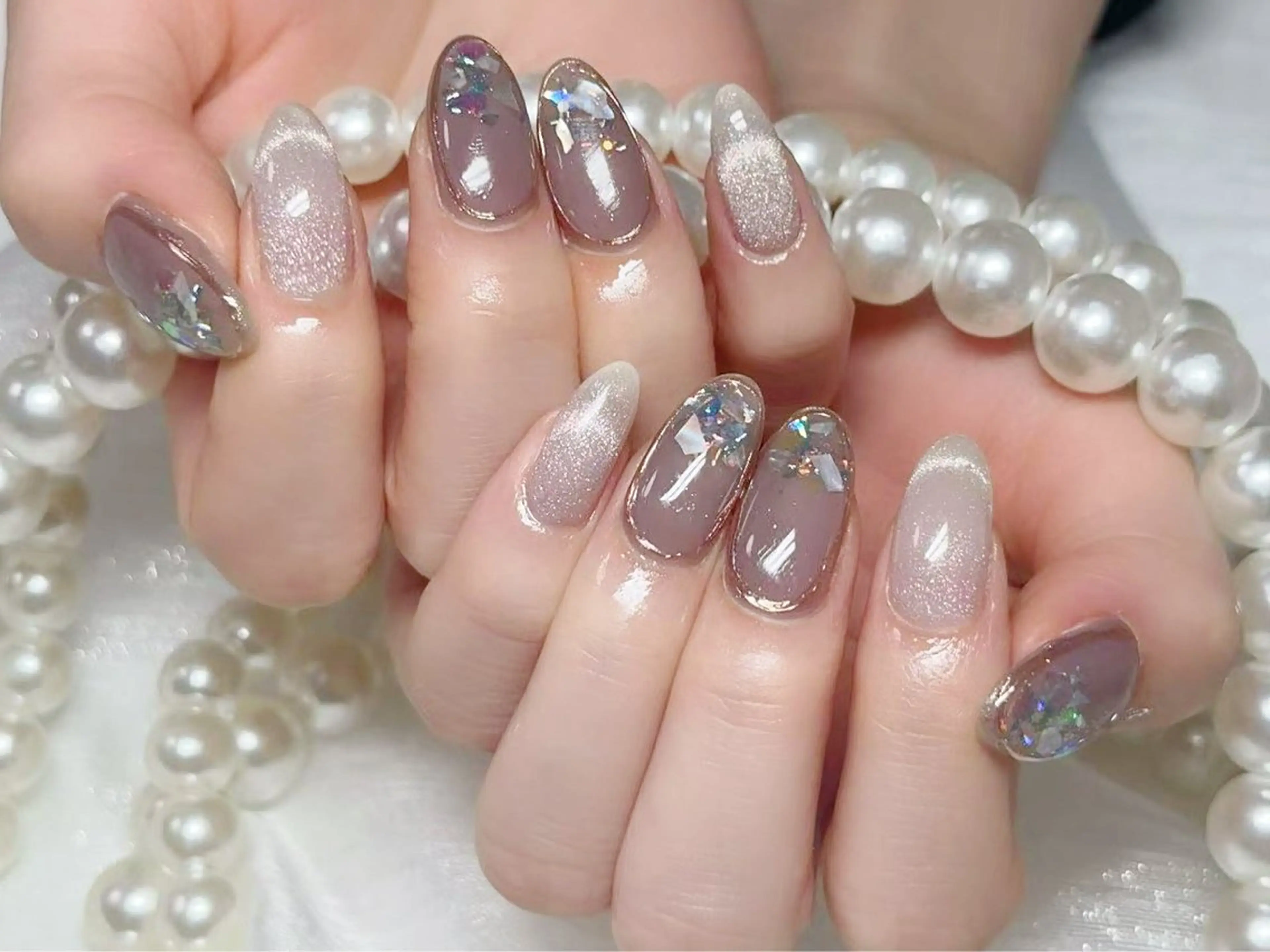 ネイル アートネイル クリアネイル 成人式 長さ出し フラッシュネイル か な🧚‍♀️のネイルデザイン