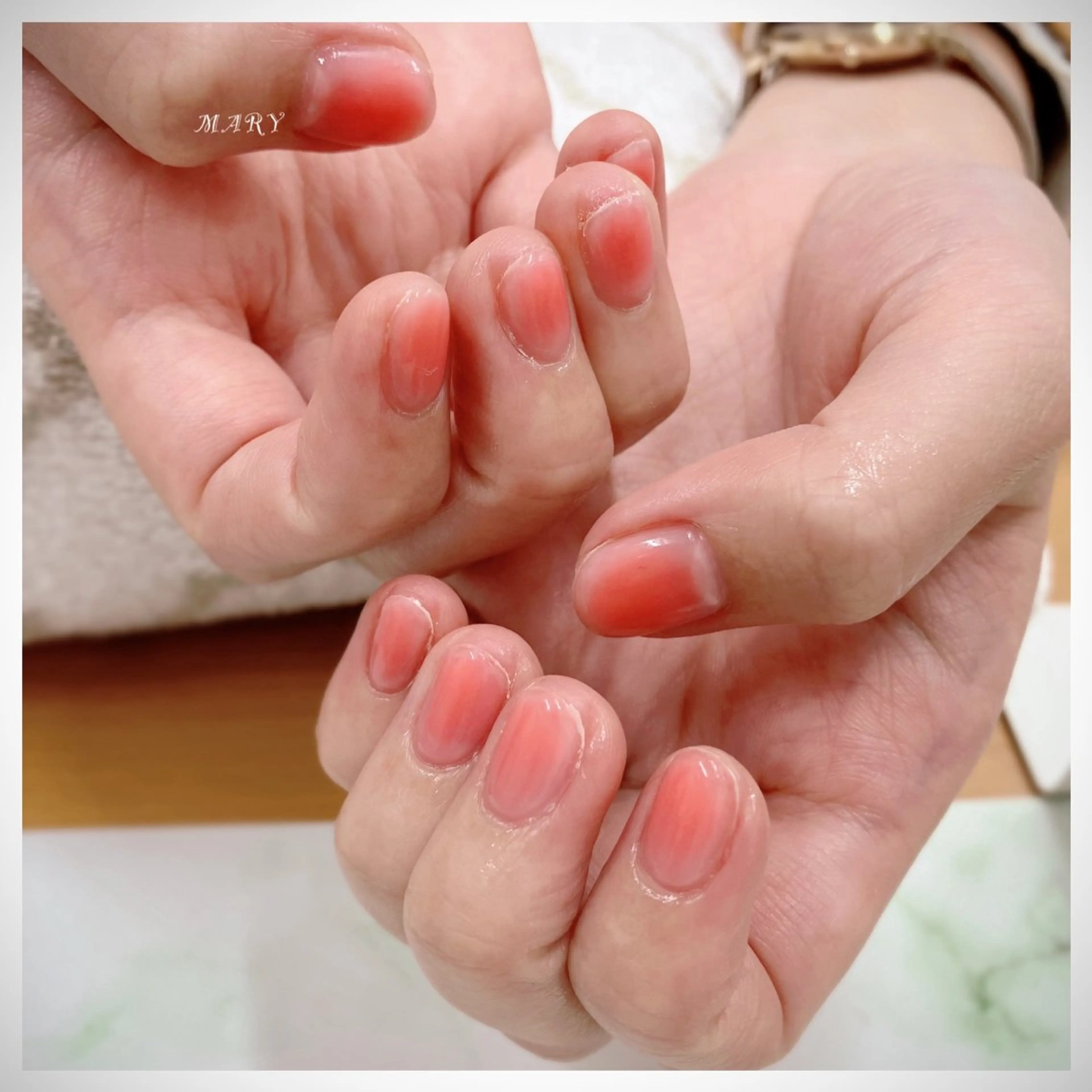 ネイル チークネイル ニュアンスネイル ピンク ハンドネイル Mary nail所属・Mary nail .narumiのネイルデザイン
