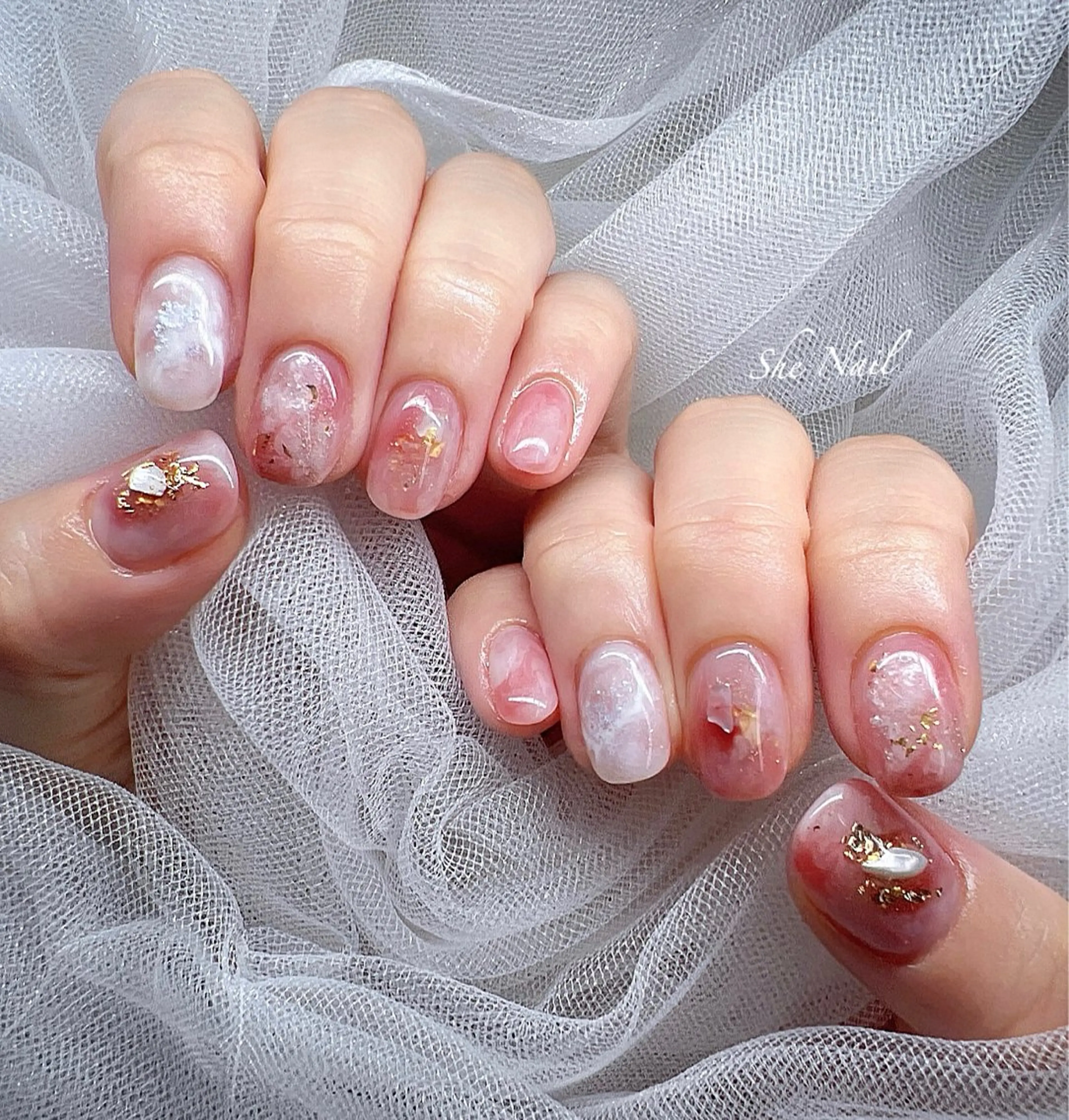 ネイル チークネイル 長さ出し フレンチネイル ガラスフレンチ マグネットネイル ハンドネイル She   Nail所属・ISA_ BELLAのネイルデザイン