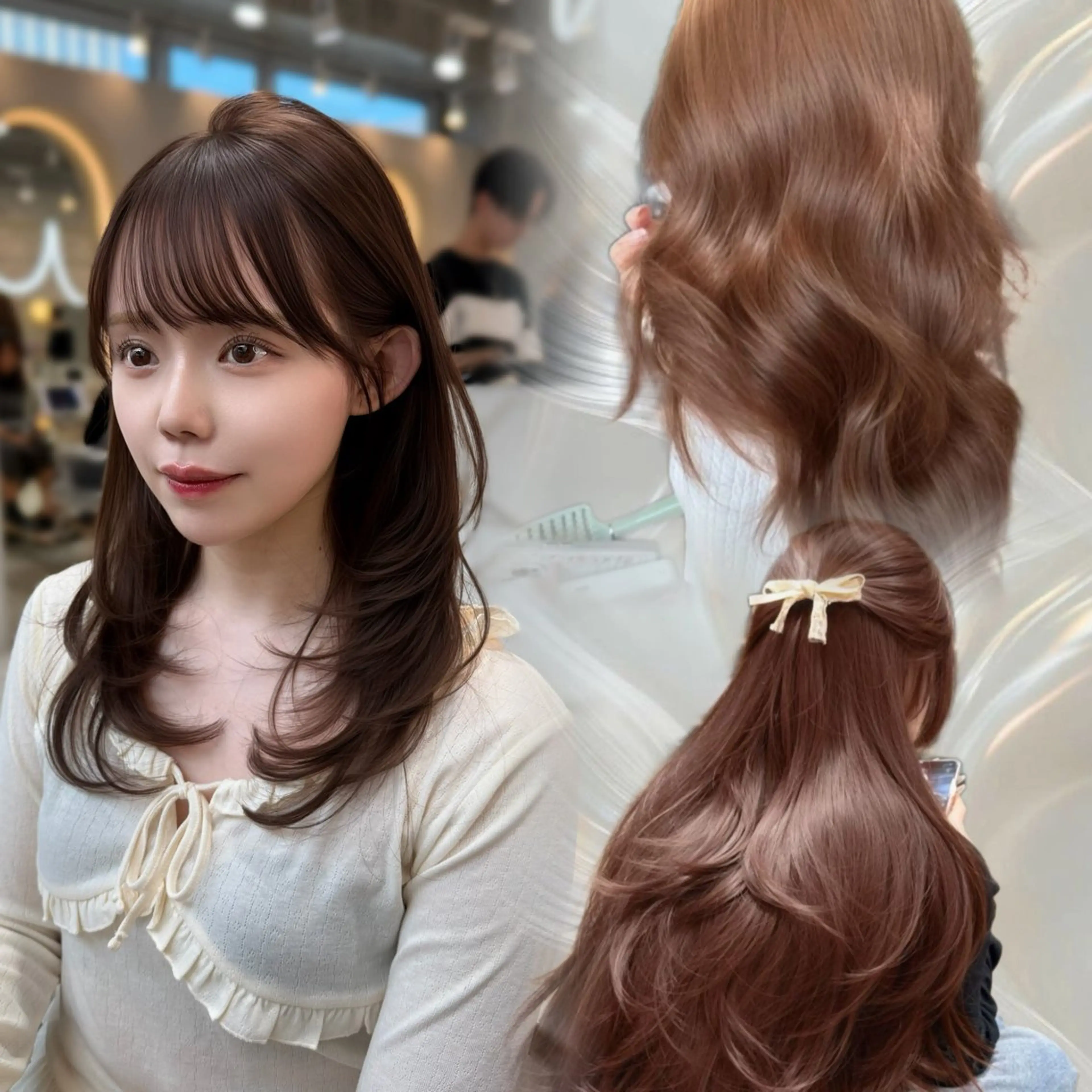 セミロング カラー ブリーチ ダブルカラー ブリーチなしカラー ヘアカラー トリートメント 新宿/韓国風レイヤー 髪質改善/渋谷直樹のヘアスタイル