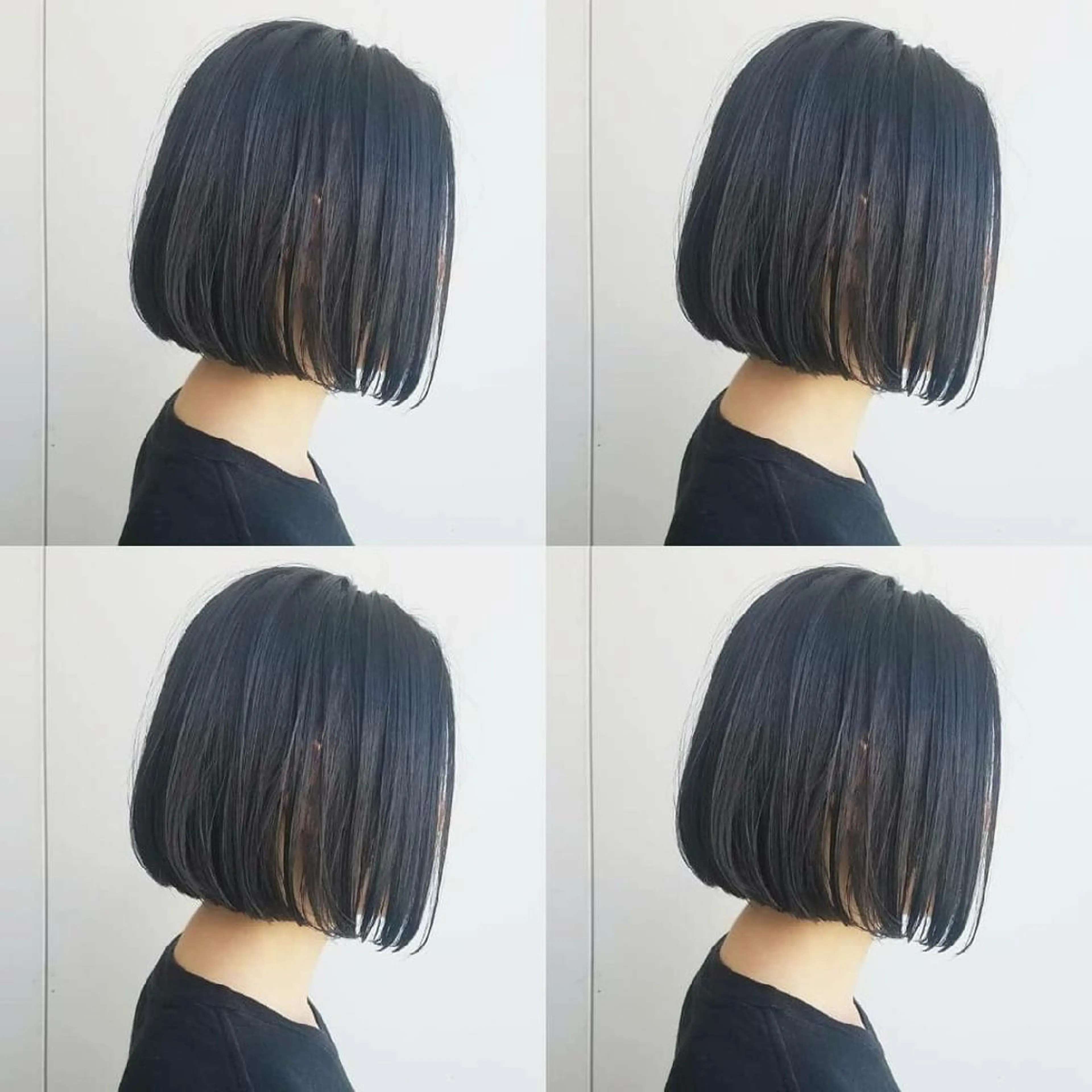 ショート カラー 黒髪 ブルーカラー ブルーブラック ボブ iplus✴ まつげ、眉毛、耳つぼのマツエク・マツパデザイン