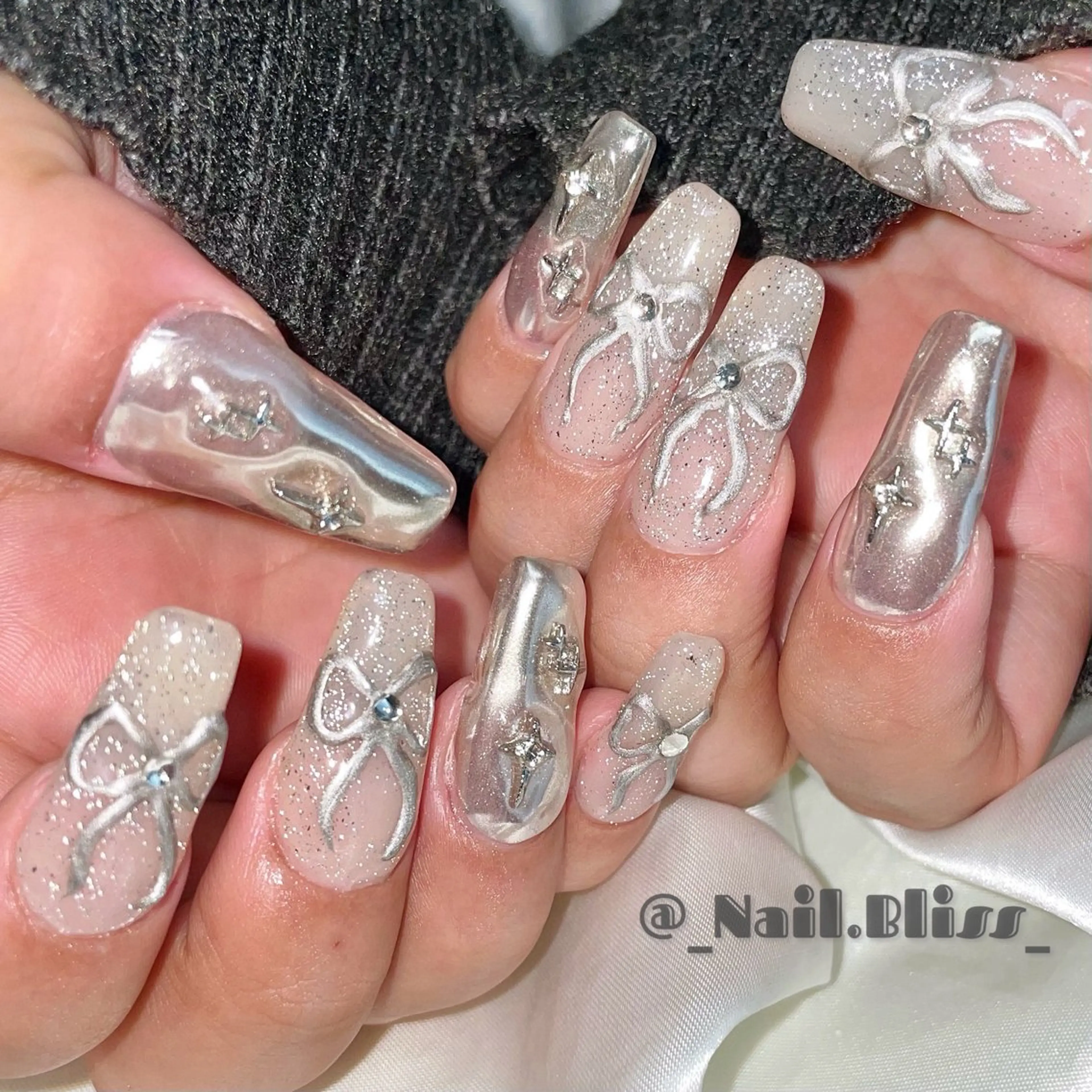 ネイル フラッシュネイル 持ち込み リボン ハンドネイル NAIL BLISSのネイルデザイン