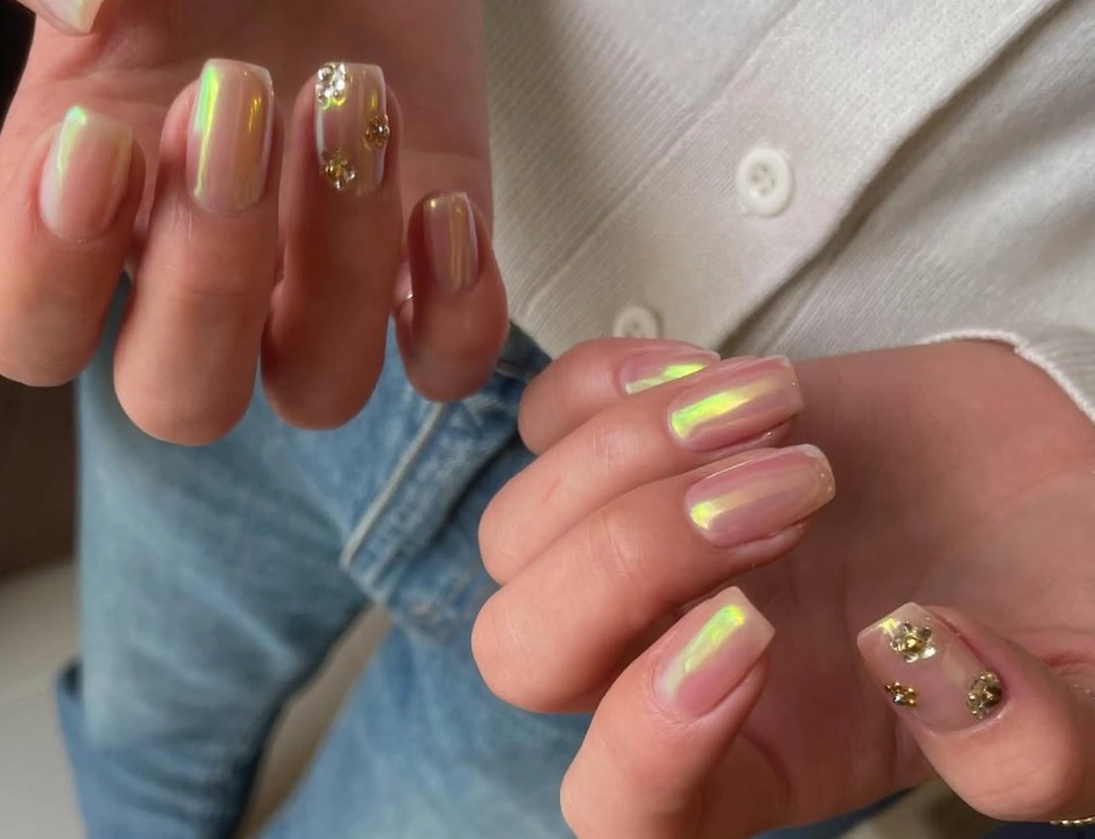 ネイル オーロラネイル フレンチネイル キラキラネイル ミラーネイル ニュアンスネイル ハンドネイル tamu nail 　金町のネイルデザイン