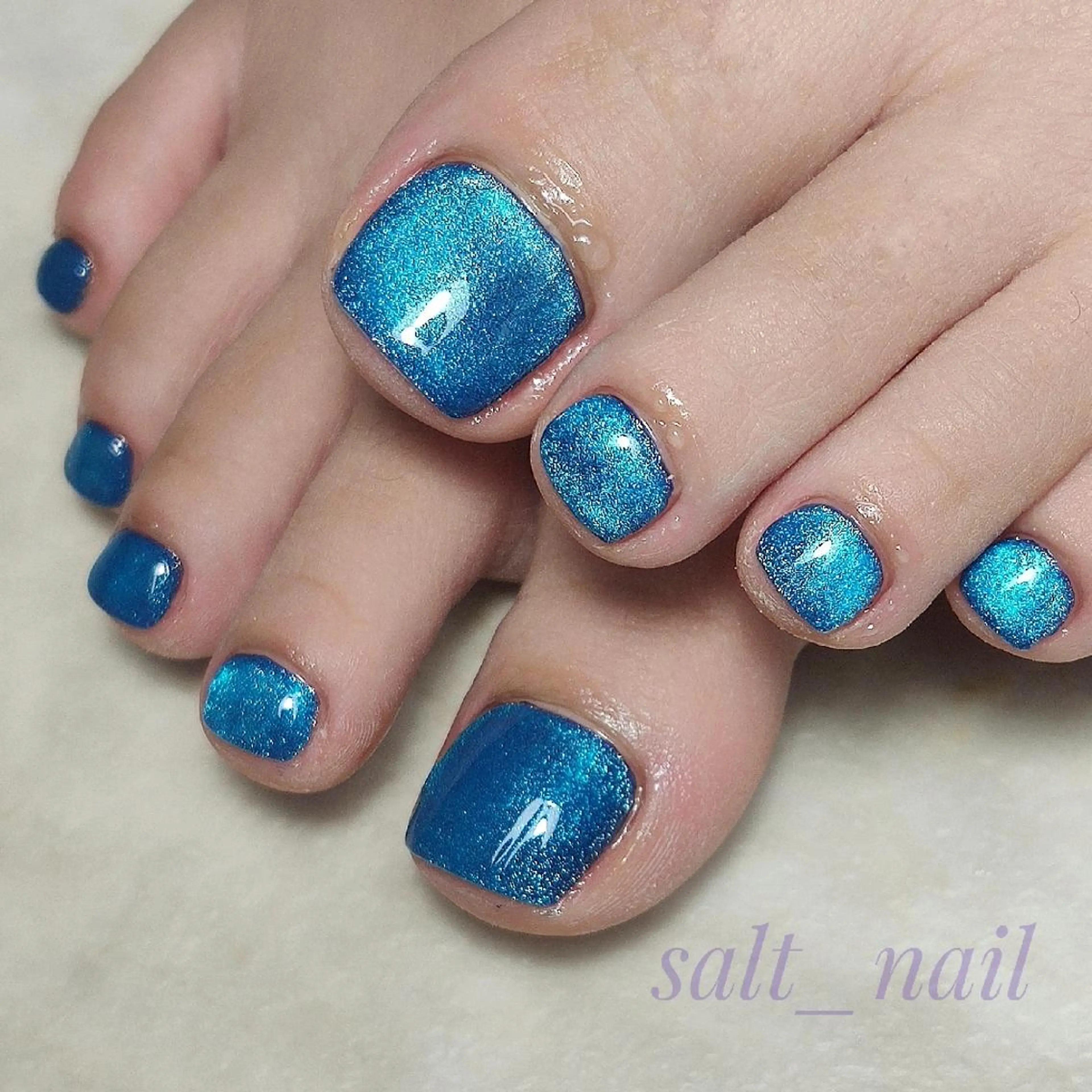 ネイル ブルー マグネットネイル フットネイル 個人サロン saltnailのネイルデザイン