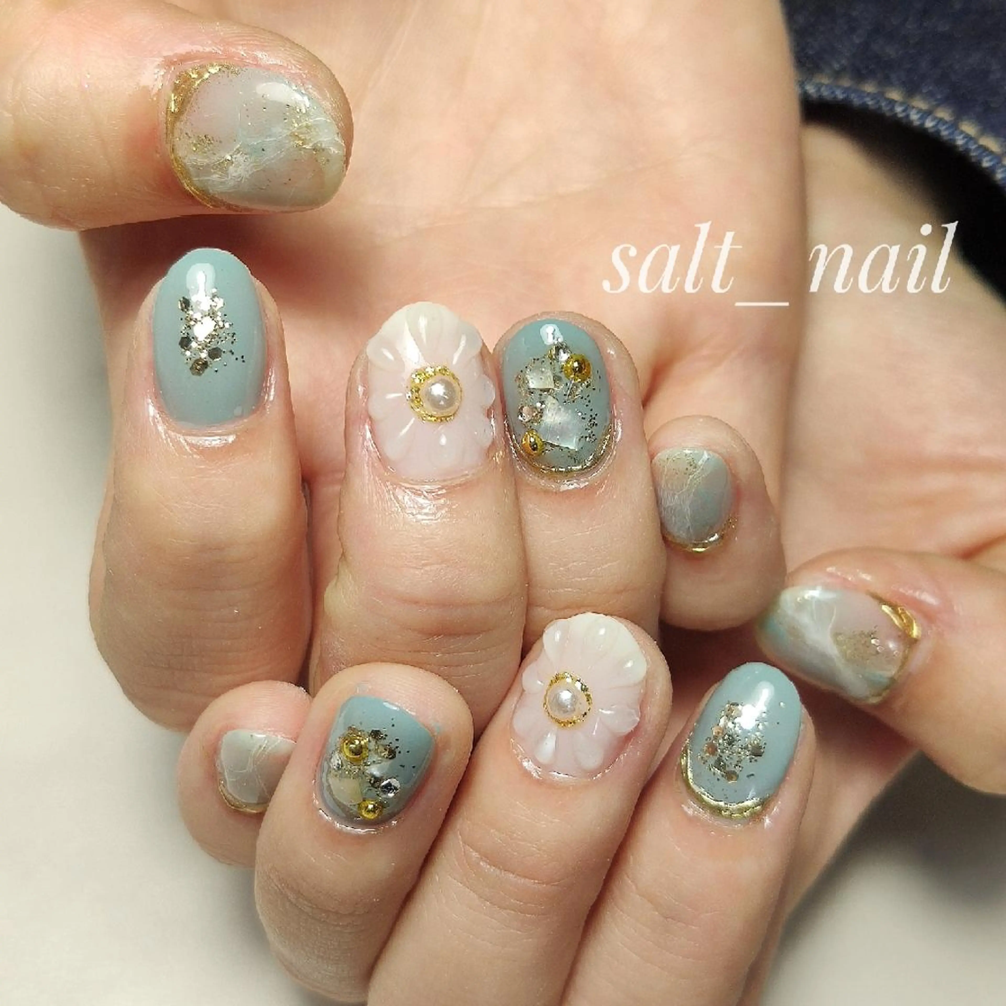 ネイル フラワーネイル 大理石ネイル(マーブル) ハンドネイル 個人サロン saltnailのネイルデザイン