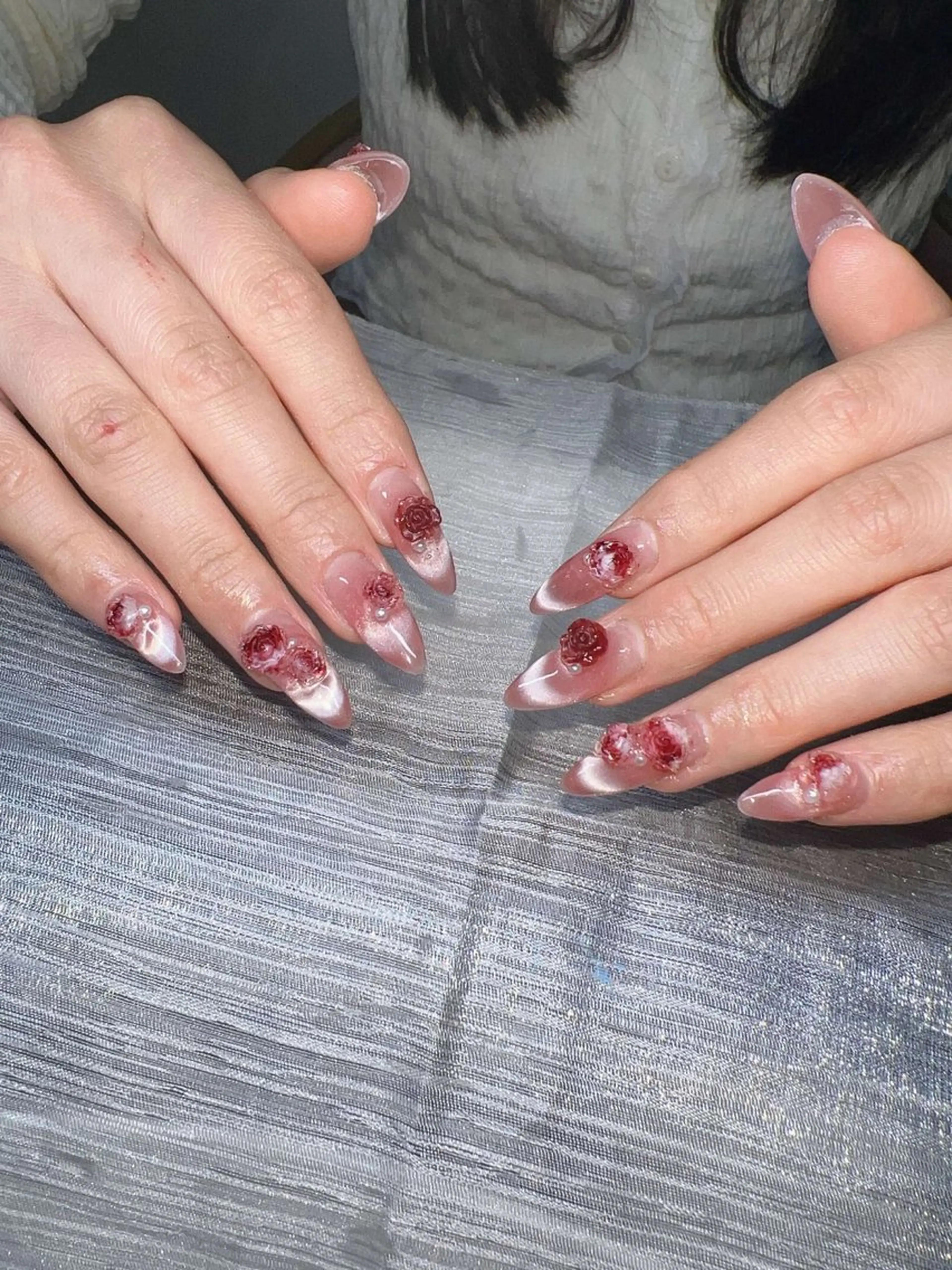 ネイル オーロラネイル チークネイル 長さ出し フットネイル フレンチネイル Lee Nails チップ長さだし専門店のネイルデザイン