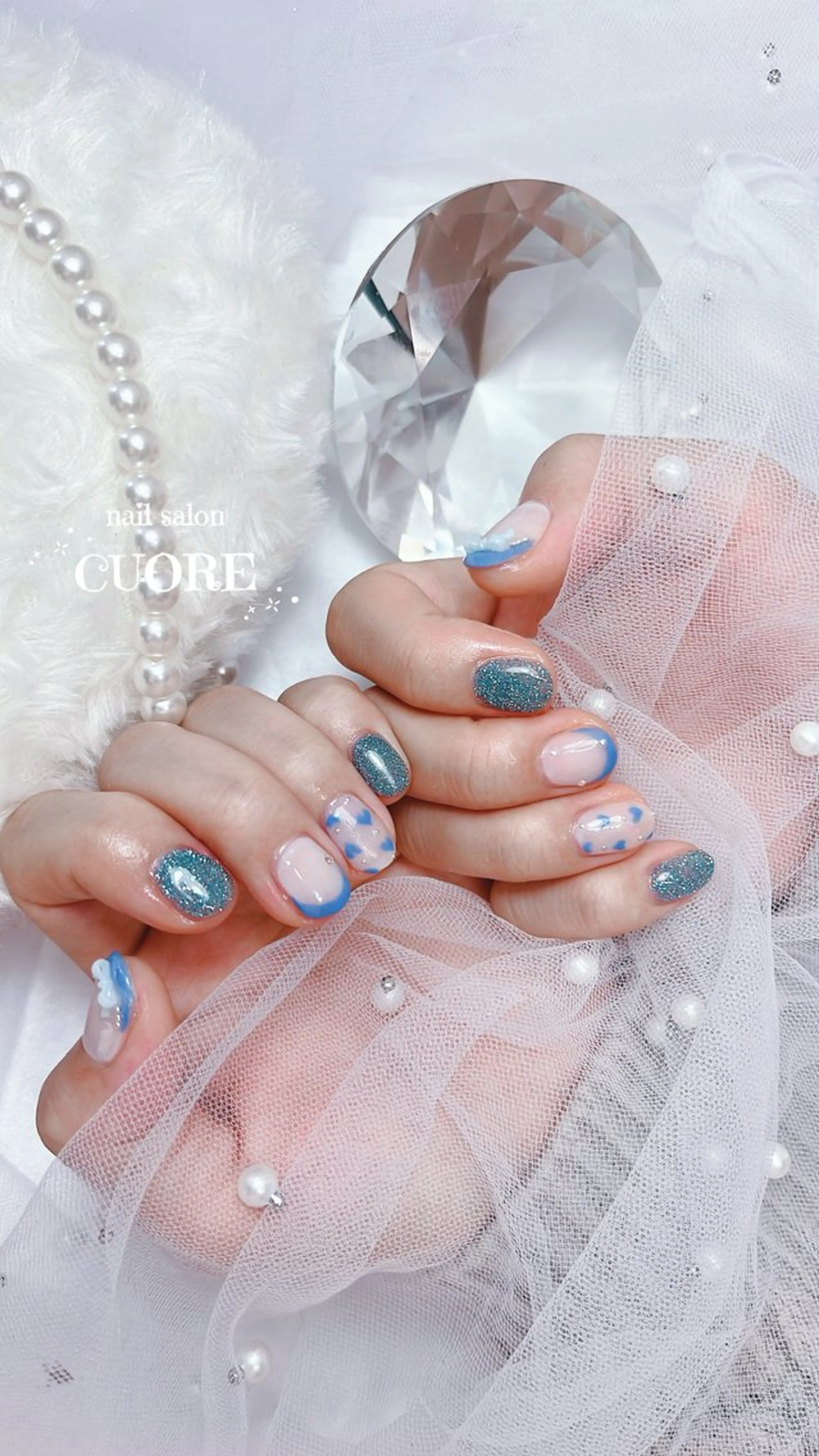 ネイル 成人式 フラッシュネイル フレンチネイル ハート バレンタイン ハンドネイル CUORE____nail所属・nail salon CUOREのネイルデザイン