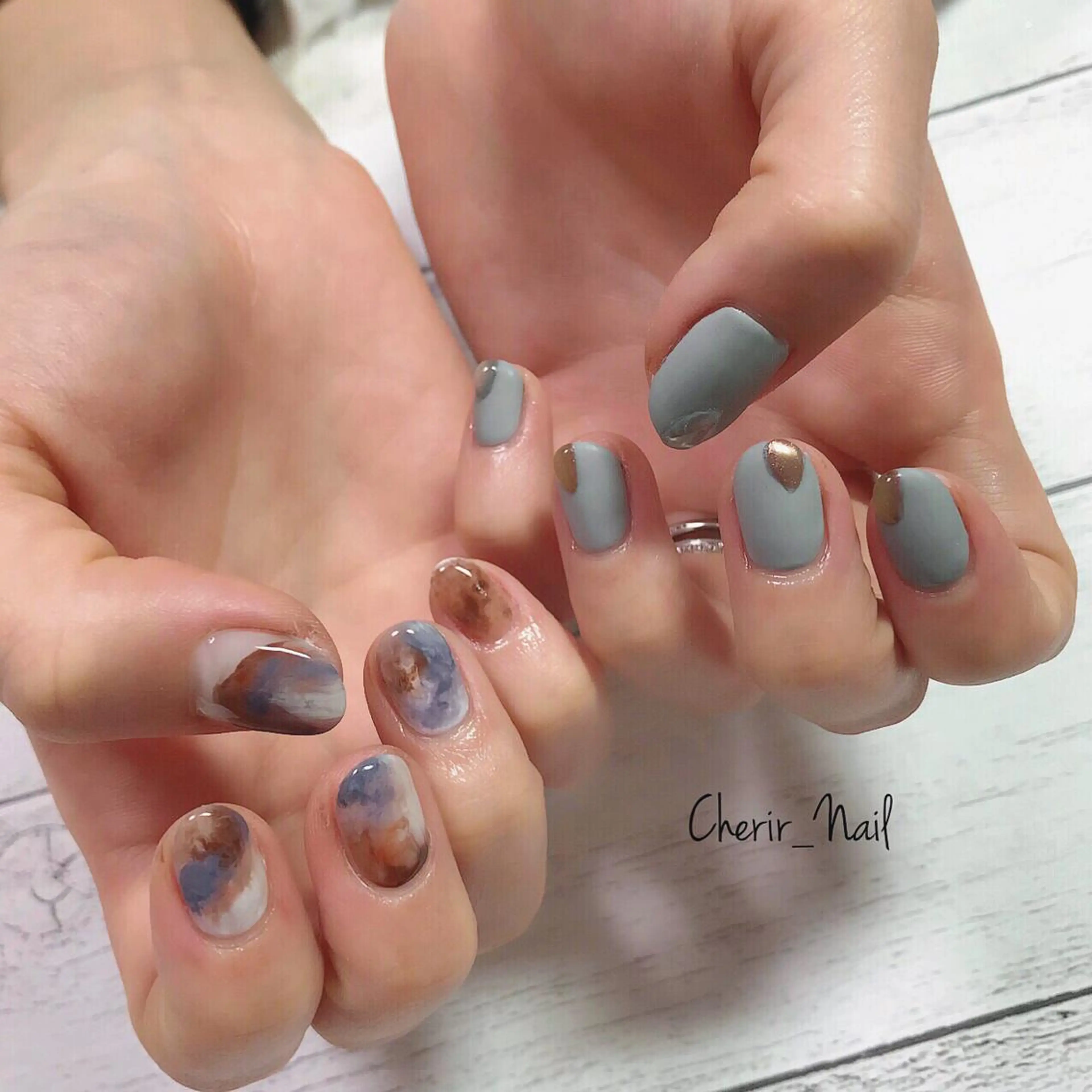 ネイル アートネイル マットネイル ミラーネイル ニュアンスネイル ショートネイル Cherirnail kaoriのネイルデザイン