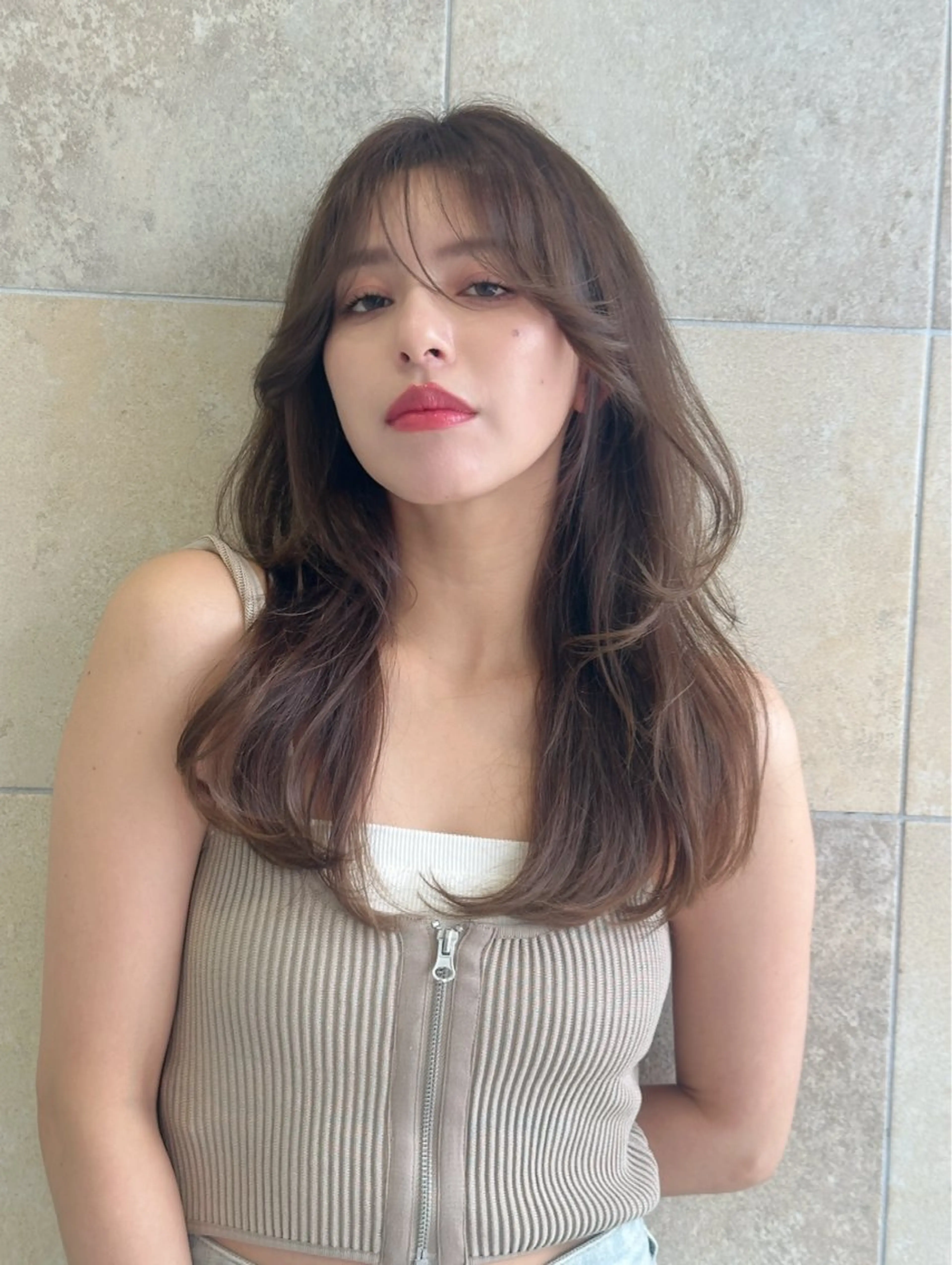 セミロング カラー ブラウンカラー レイヤーカット カット ヘアカラー トリートメント ベージュ/インナー カラー🤍Rieのヘアスタイル