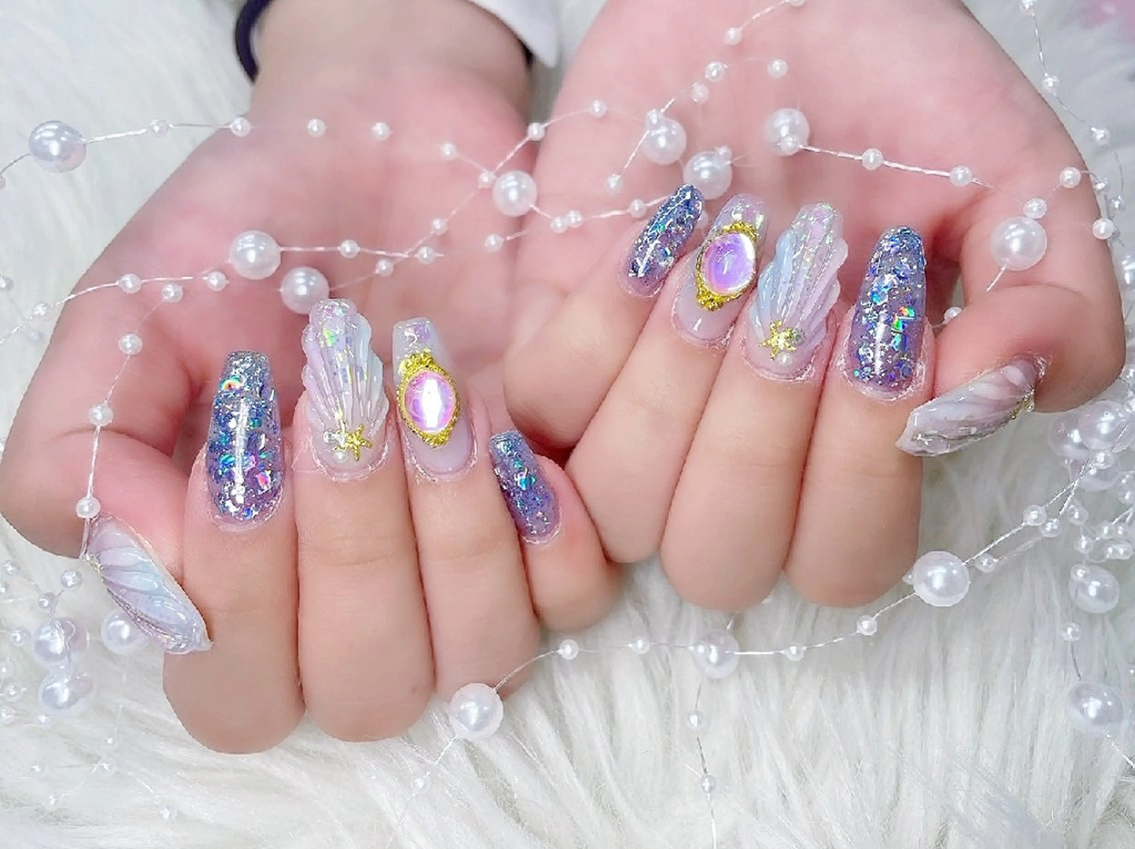ネイル 長さ出し フラッシュネイル フレンチネイル キラキラネイル ラメ(グリッター) Chouette Nailのネイルデザイン
