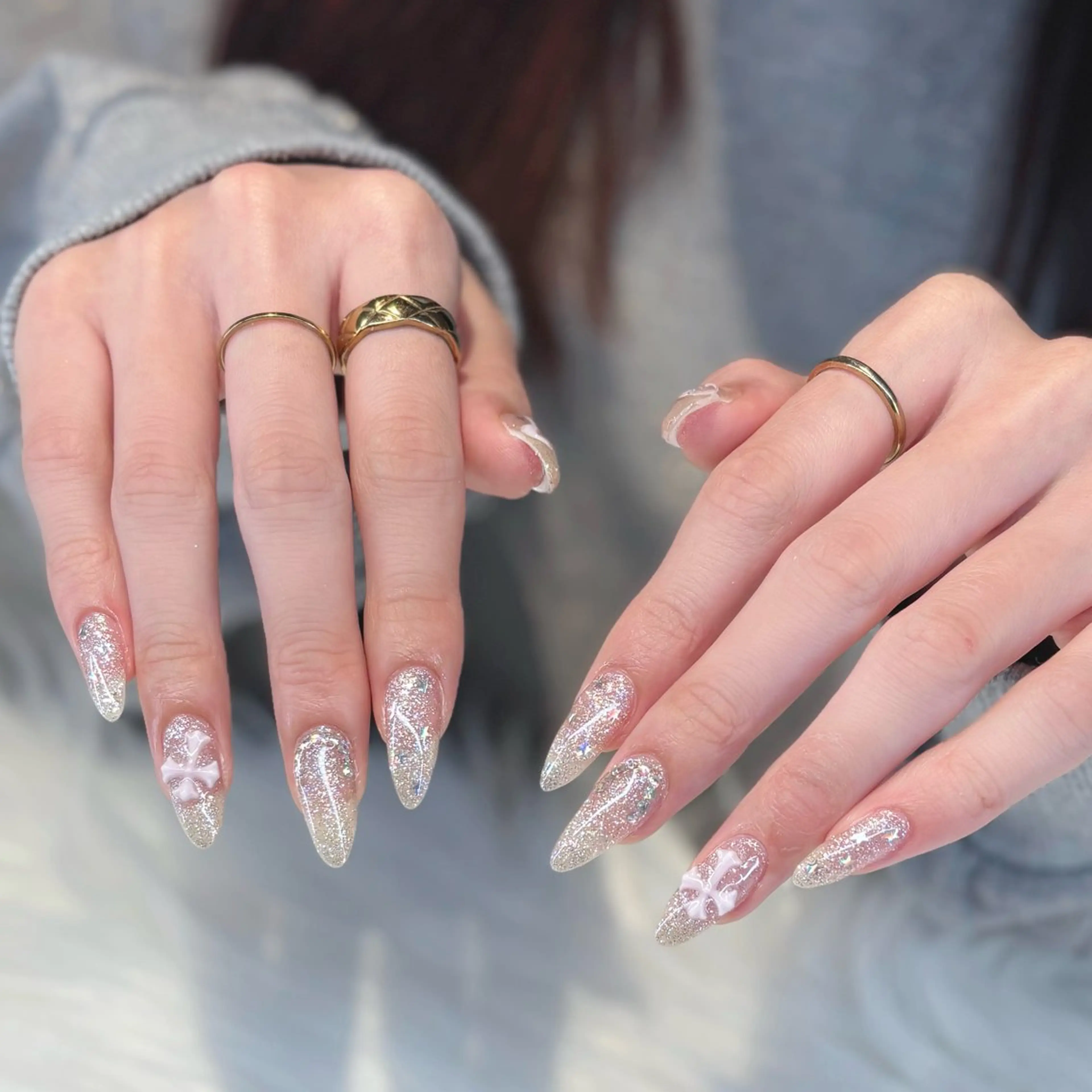 ネイル キラキラネイル 韓国ネイル 夏ネイル ぷりゅねる 心斎橋のネイルデザイン