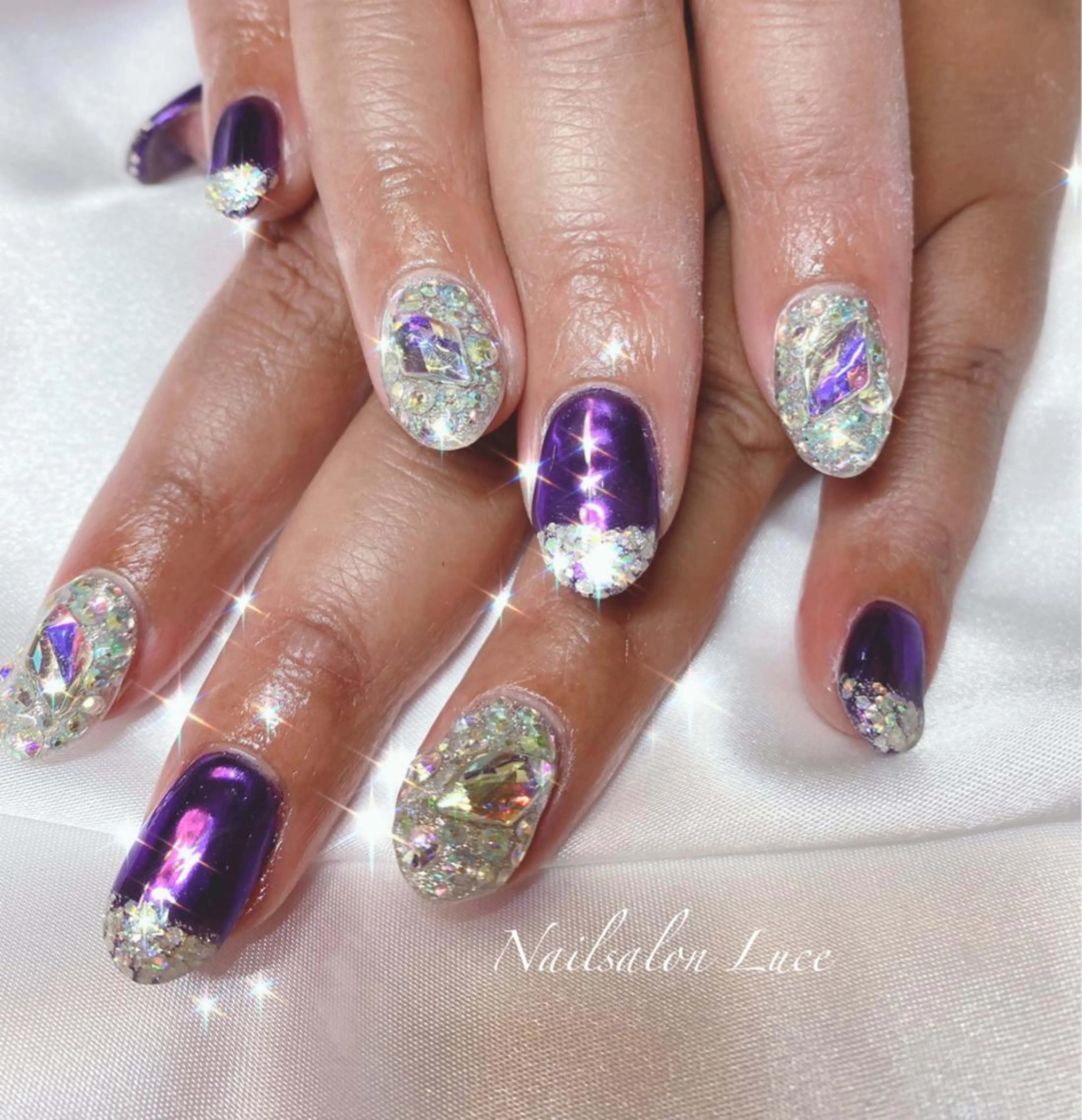 ネイル ジェルネイル ミラーネイル ワンカラーネイル パープル ネイル& 脱毛サロン　Lのマツエク・マツパデザイン