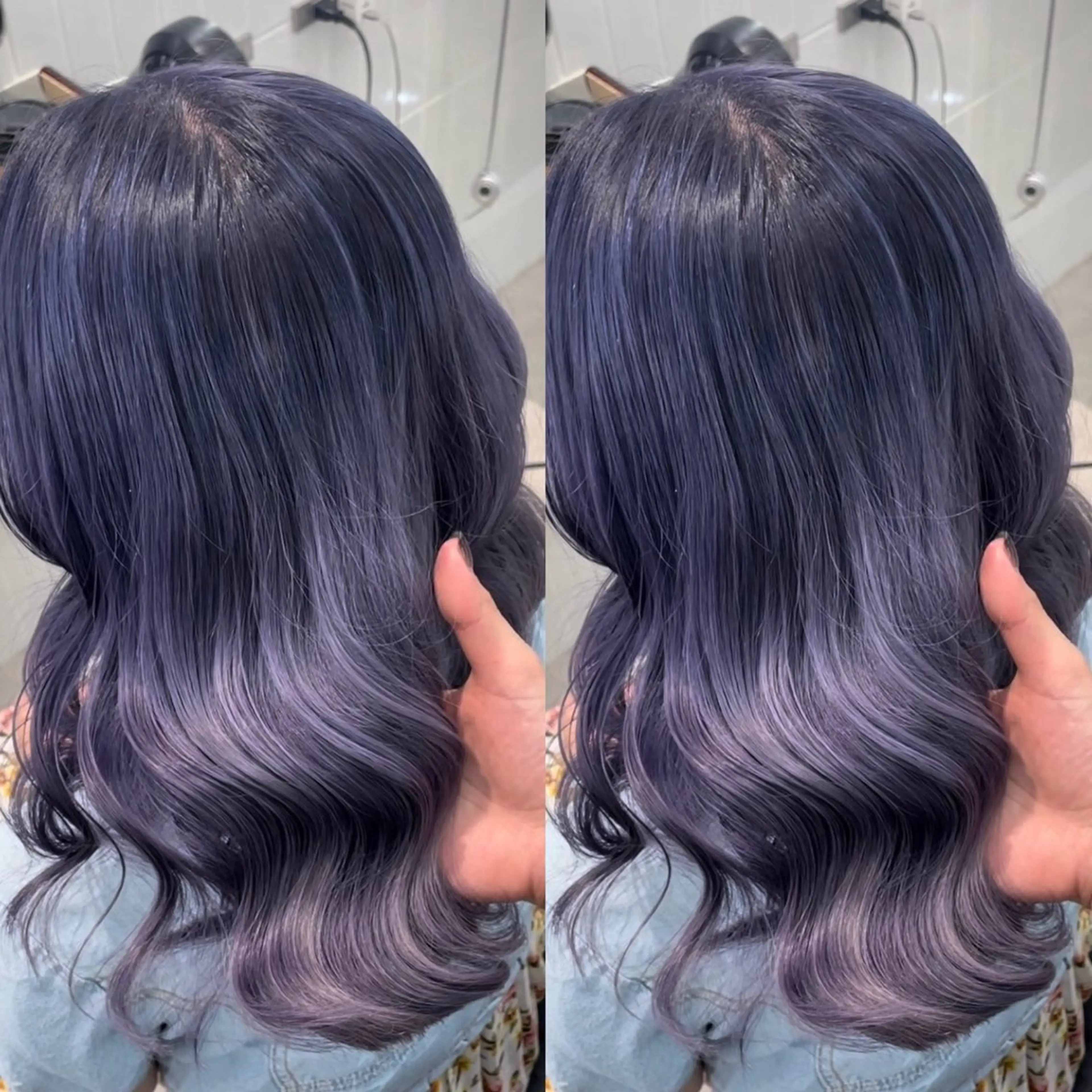 セミロング カラー ブルーカラー ヘアカラー 表参道/ハイライト バレイヤージュのヘアスタイル