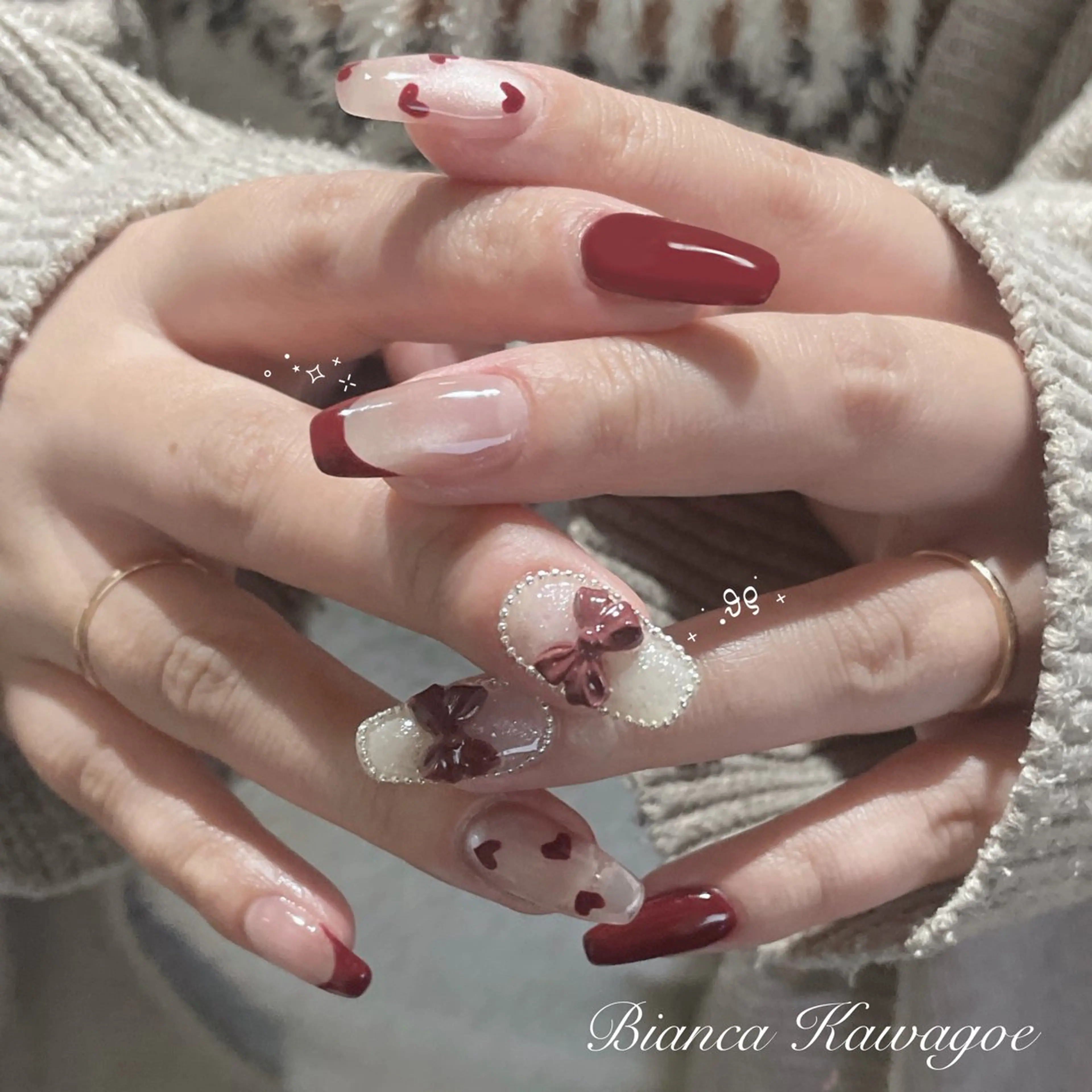 ネイル ボルドー フレンチネイル ガーリー ハート マグネットネイル ハンドネイル Bianca川越店 kageyamaの眉毛・アイブロウイメージ