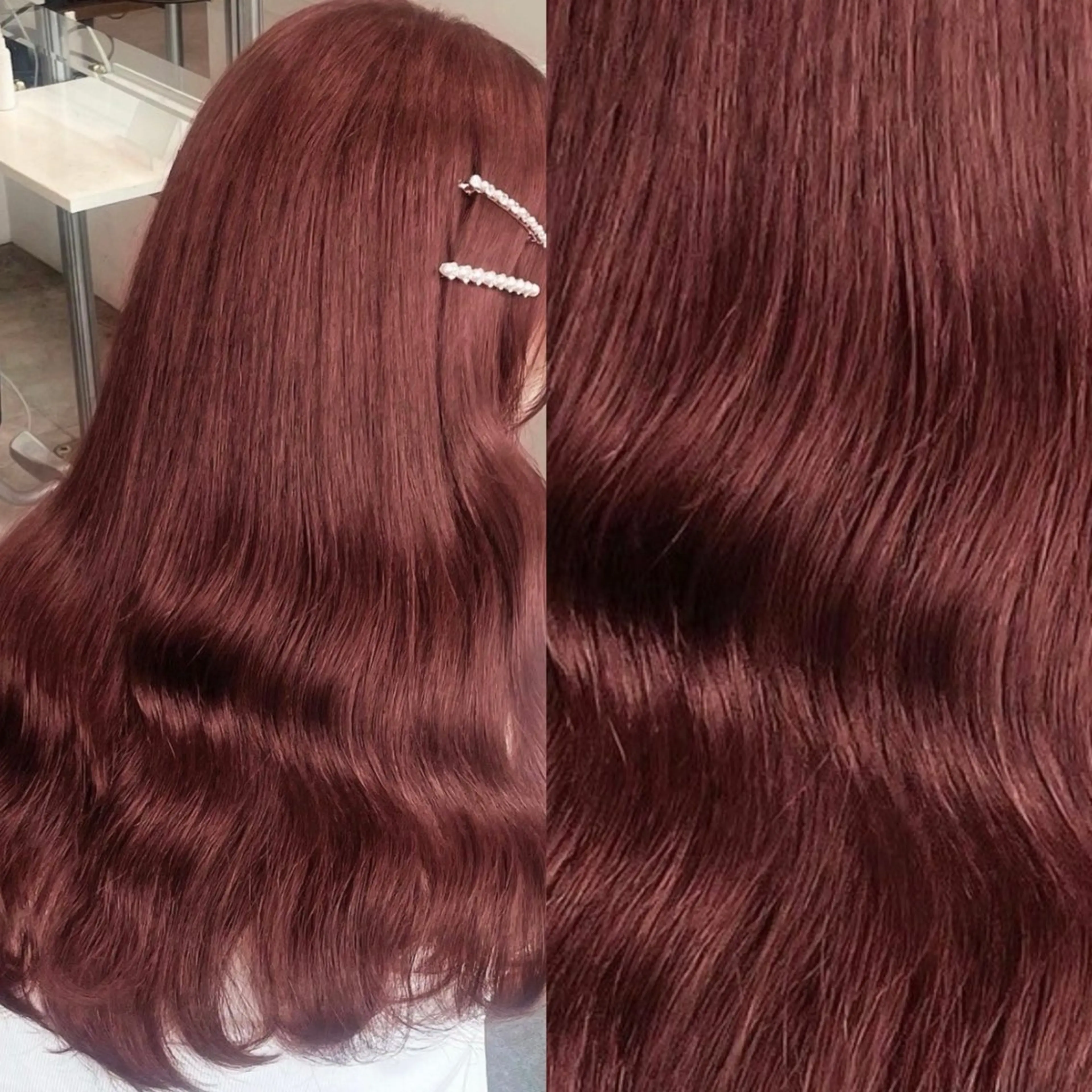 ロング カラー ブリーチ ブリーチなしカラー 髪質改善 トリートメント 💗愛され暖色💗 ピンク/レッド💗のヘアスタイル