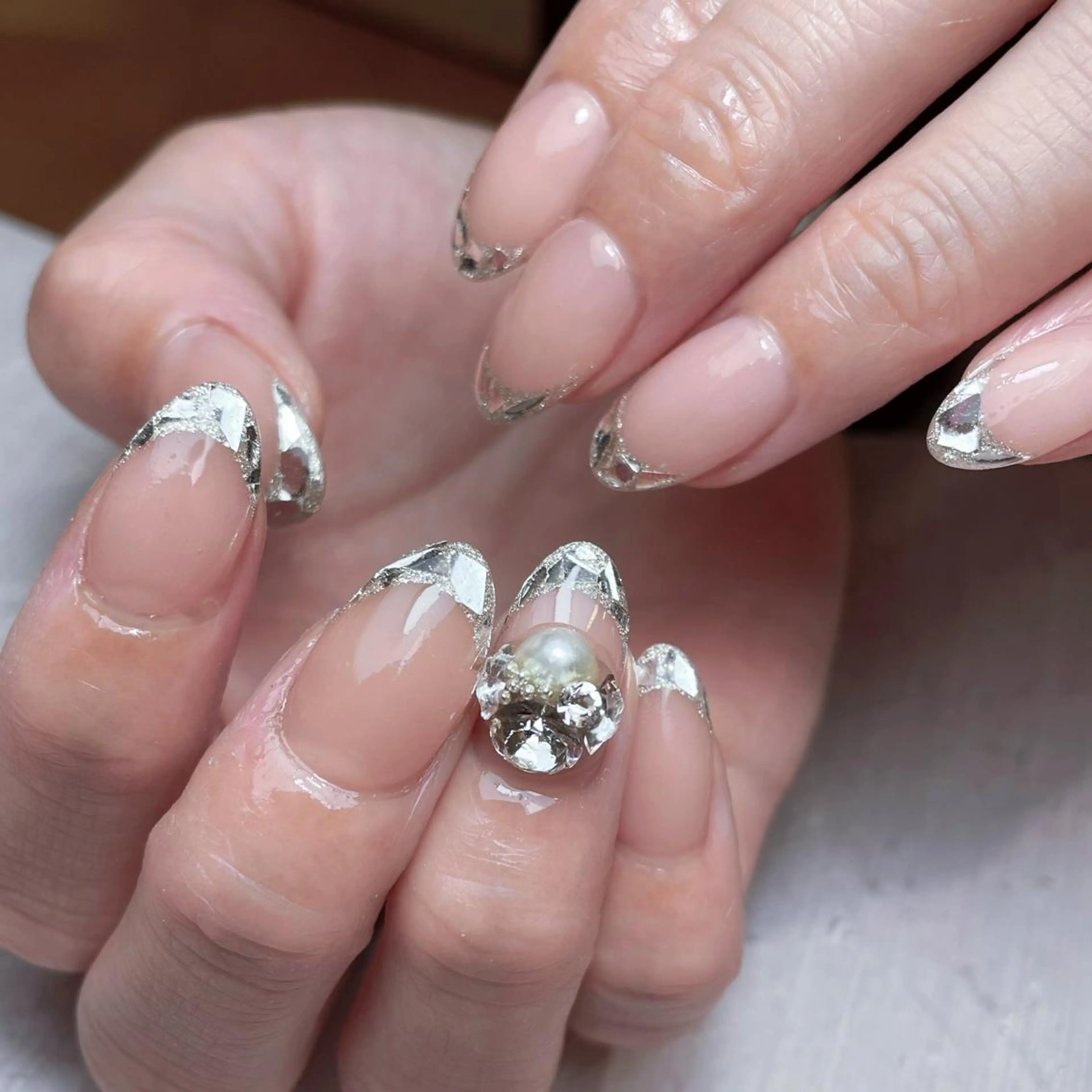 ネイル フレンチネイル ガラスフレンチ ハンドネイル nail&eyelash mate所属・京都/東向日/桂 ayumiのネイルデザイン