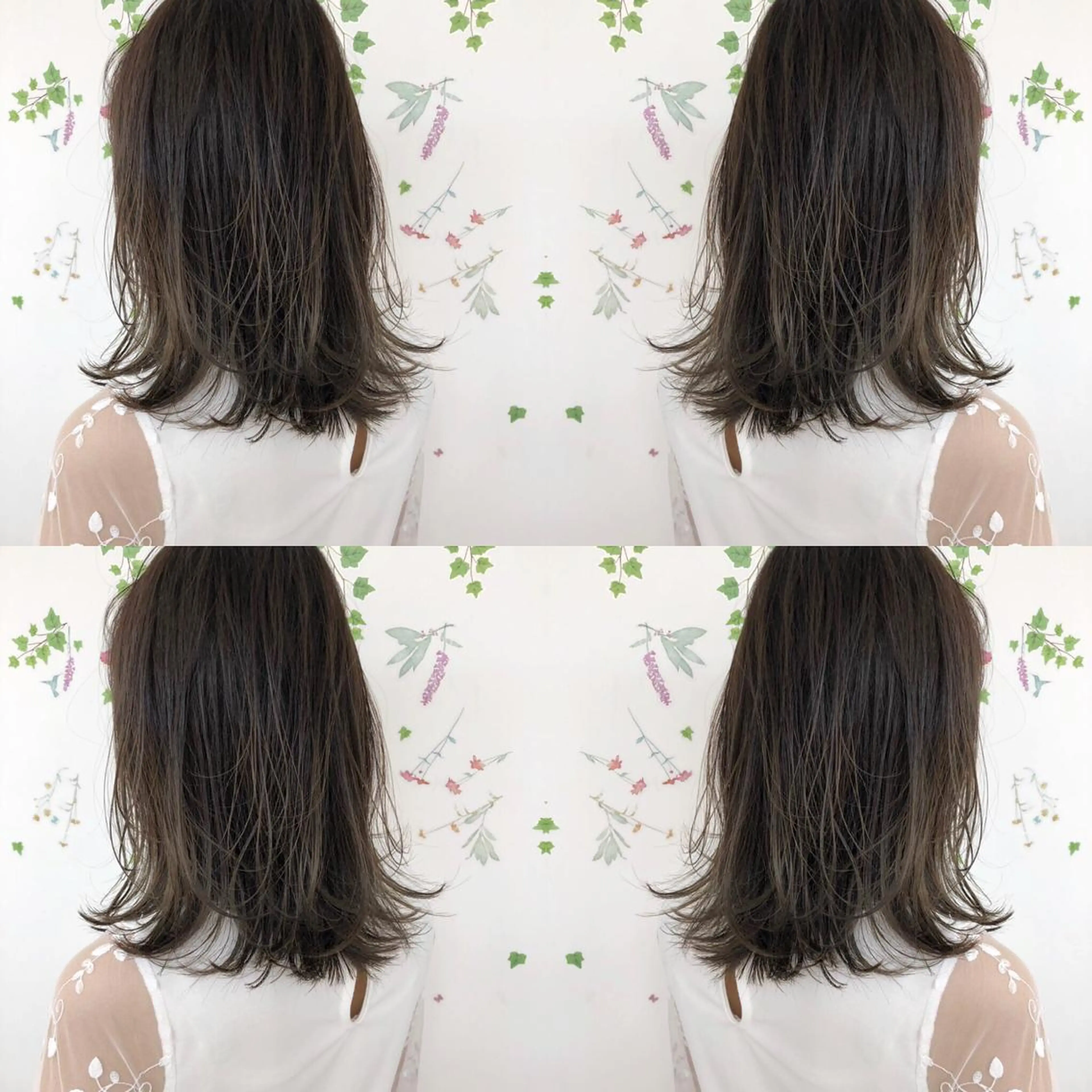 ミディアム カラー アッシュ バレイヤージュ ブリーチ グラデーションカラー グレージュ レイヤー/韓国/ 顔周り/しんやのヘアスタイル