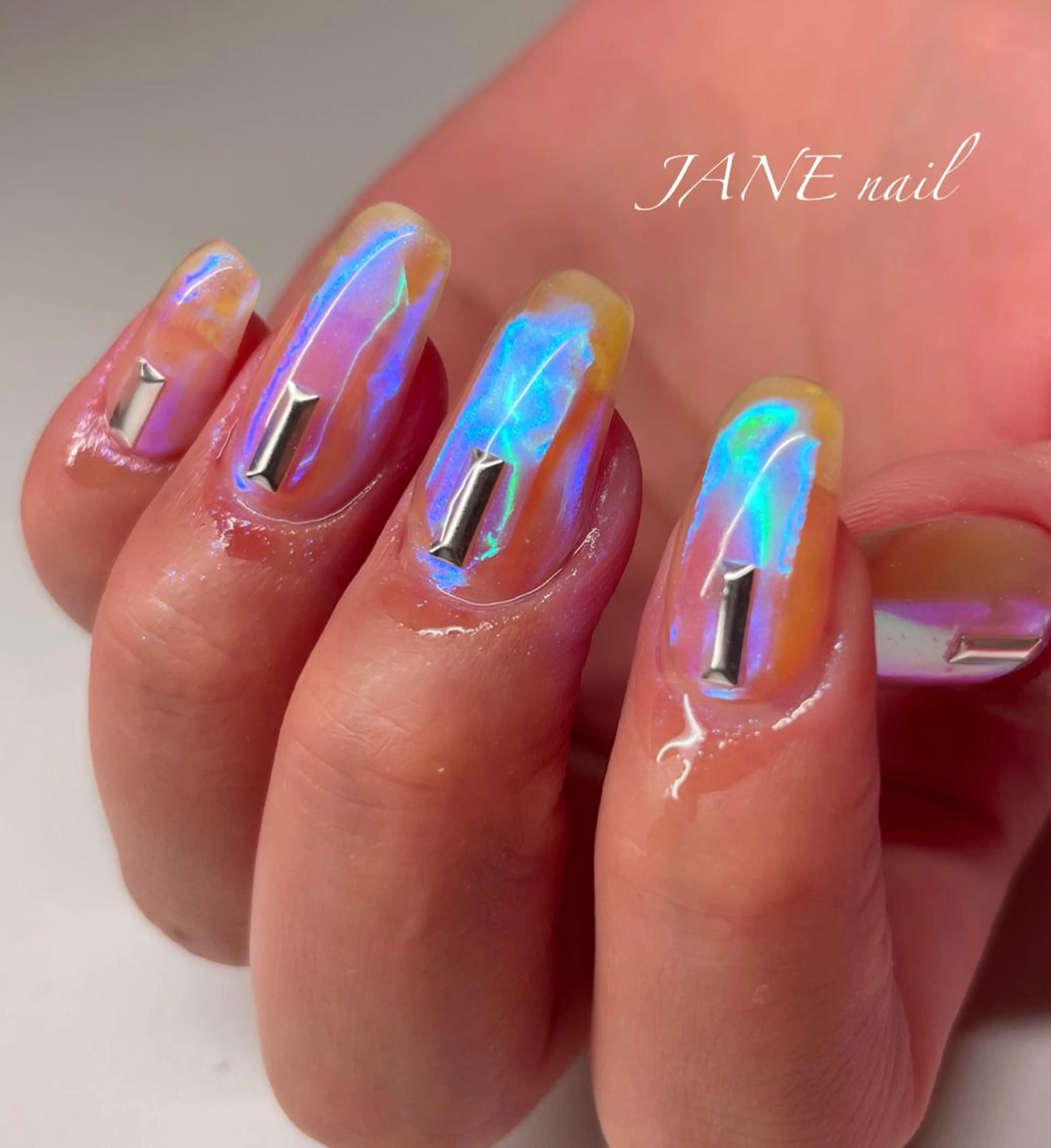 ネイル オーロラネイル フットネイル 氷ネイル・うるうるネイル スクエアネイル Nail Salon JANEのネイルデザイン