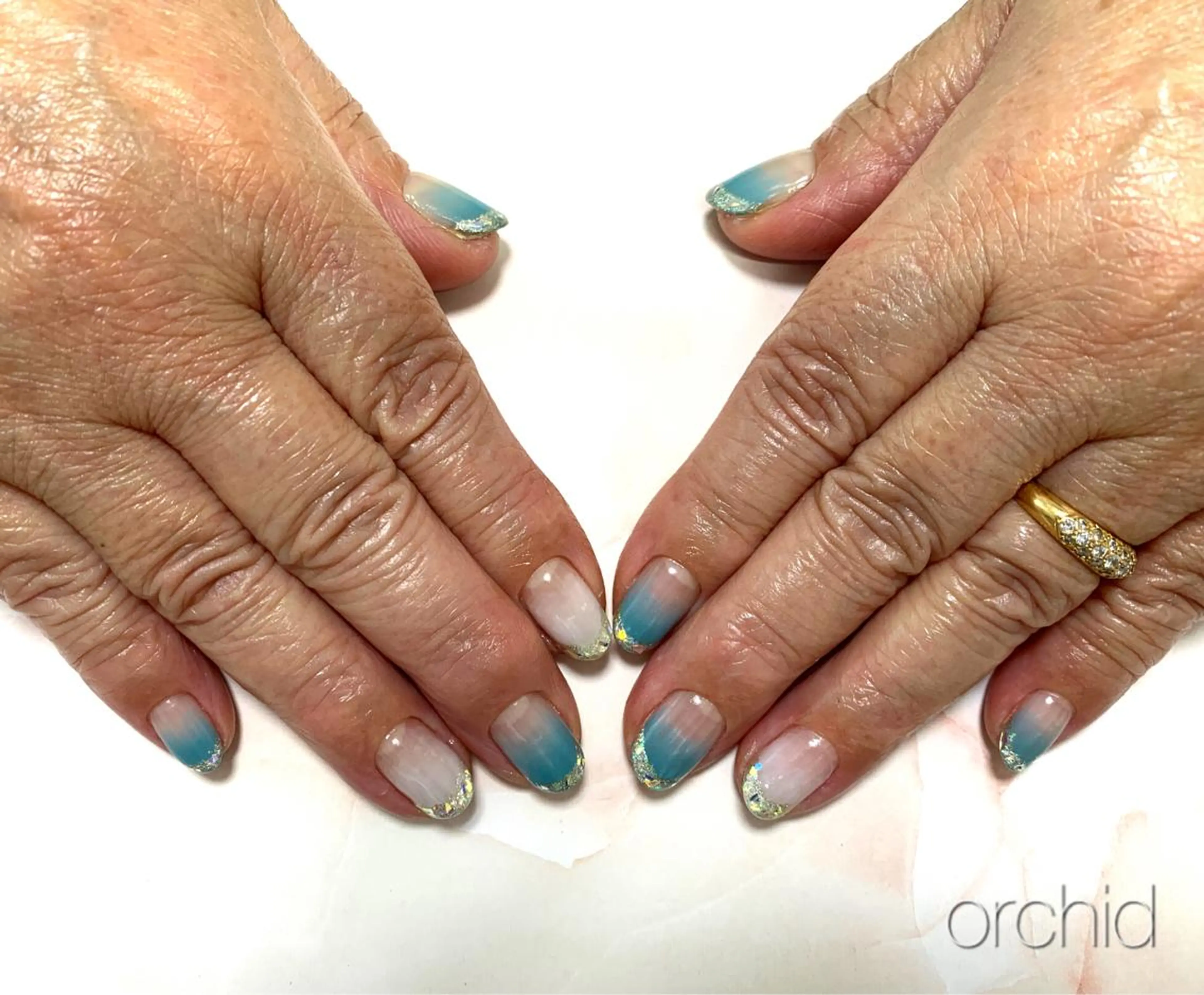 ネイル フレンチネイル ガラスフレンチ orchid ♡オーキッドのネイルデザイン