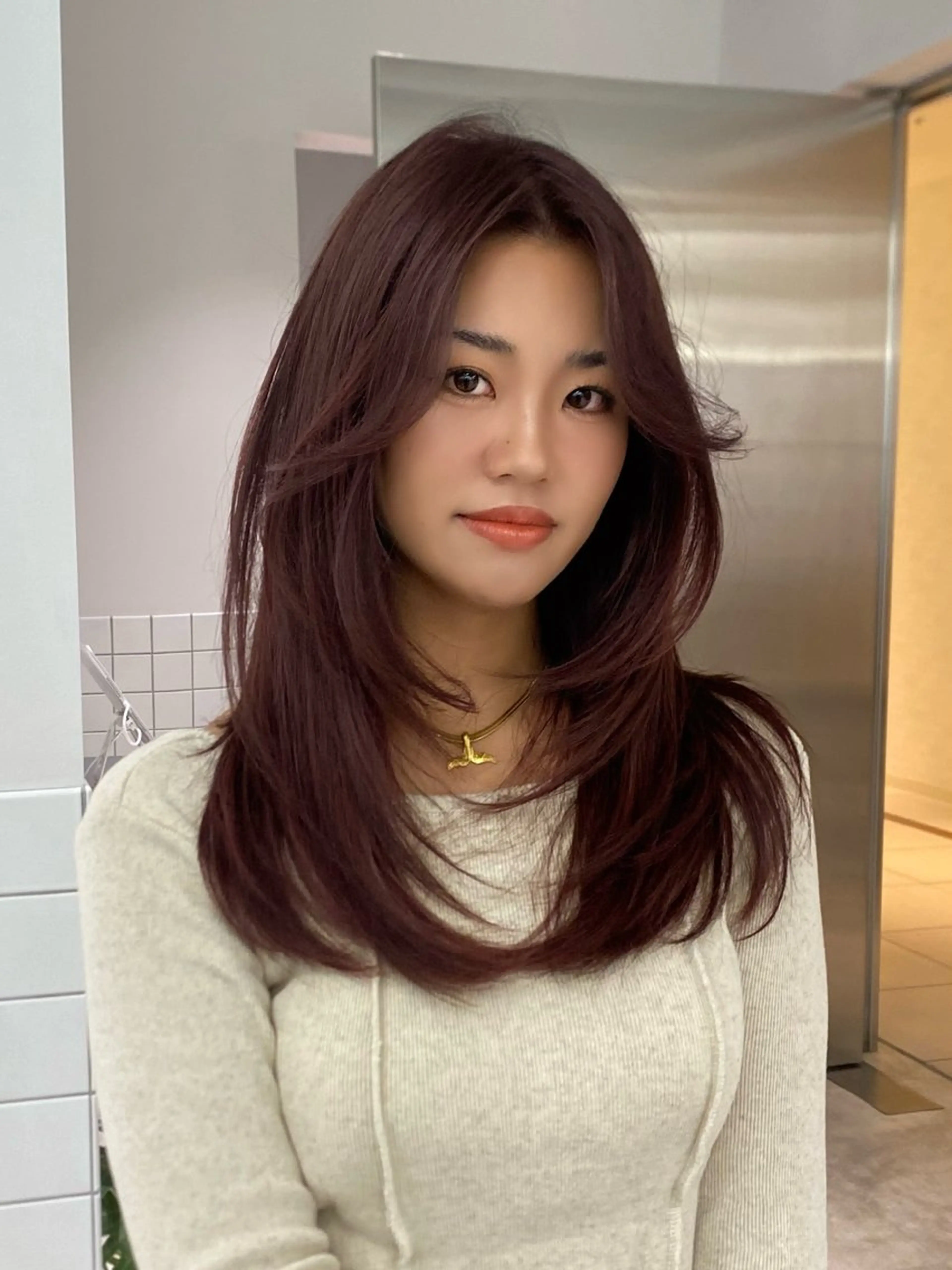 ロング カラー ハイライト、レイヤー カット/西梅田/中西のヘアスタイル