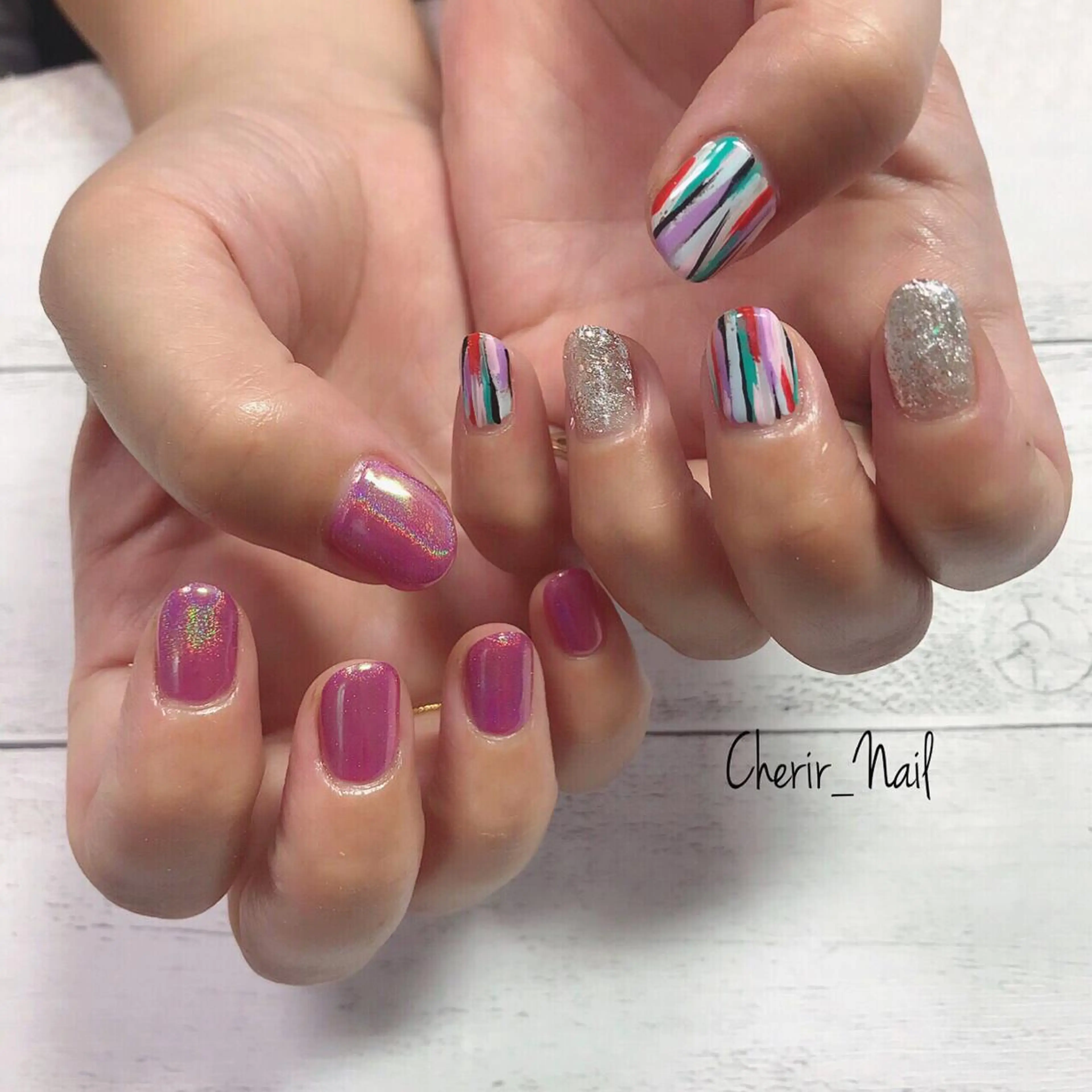 ネイル ラメ(グリッター) 大理石ネイル(マーブル) ミラーネイル ニュアンスネイル ワンカラーネイル Cherirnail kaoriのネイルデザイン