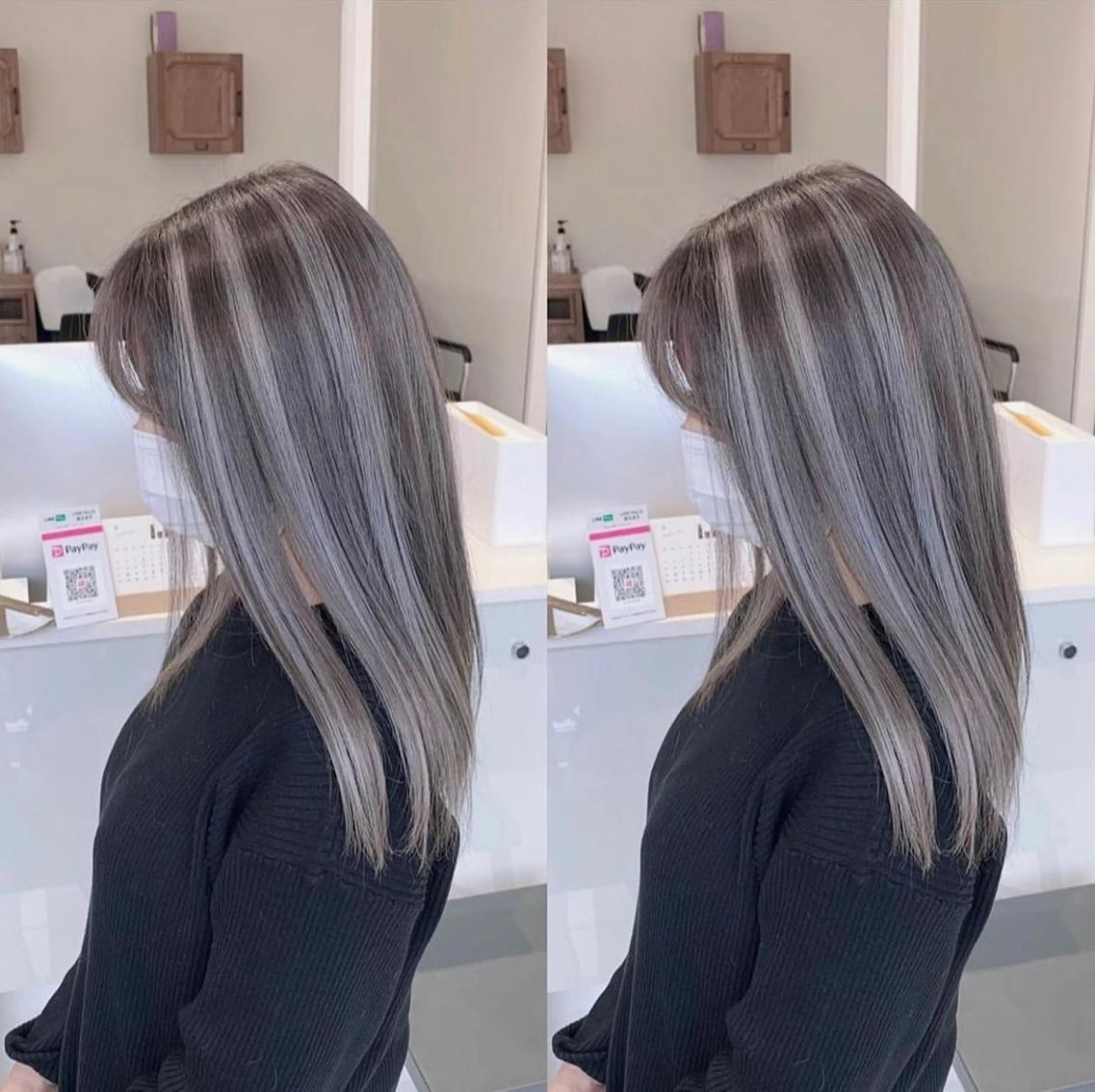 ロング カラー ブリーチ ケアブリーチ ハイライトカラー インナーカラー ハイライト ヘアカラー オフホワイトアンドなんば所属・福西 洋斗のヘアスタイル