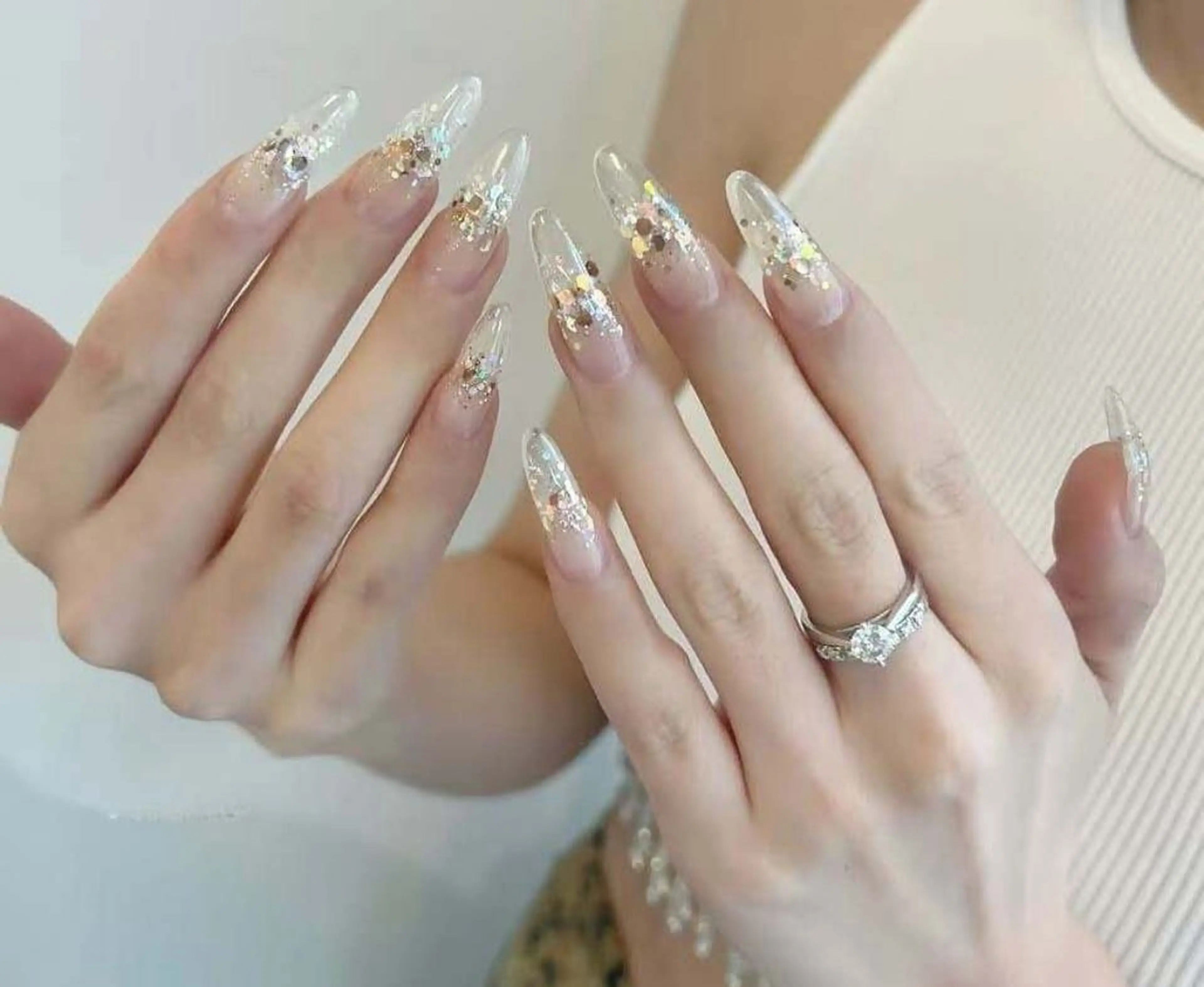 ネイル フラワーネイル フレンチネイル ジェルネイル ガラスフレンチ ハート ハンドネイル BabyYouMi nailのネイルデザイン