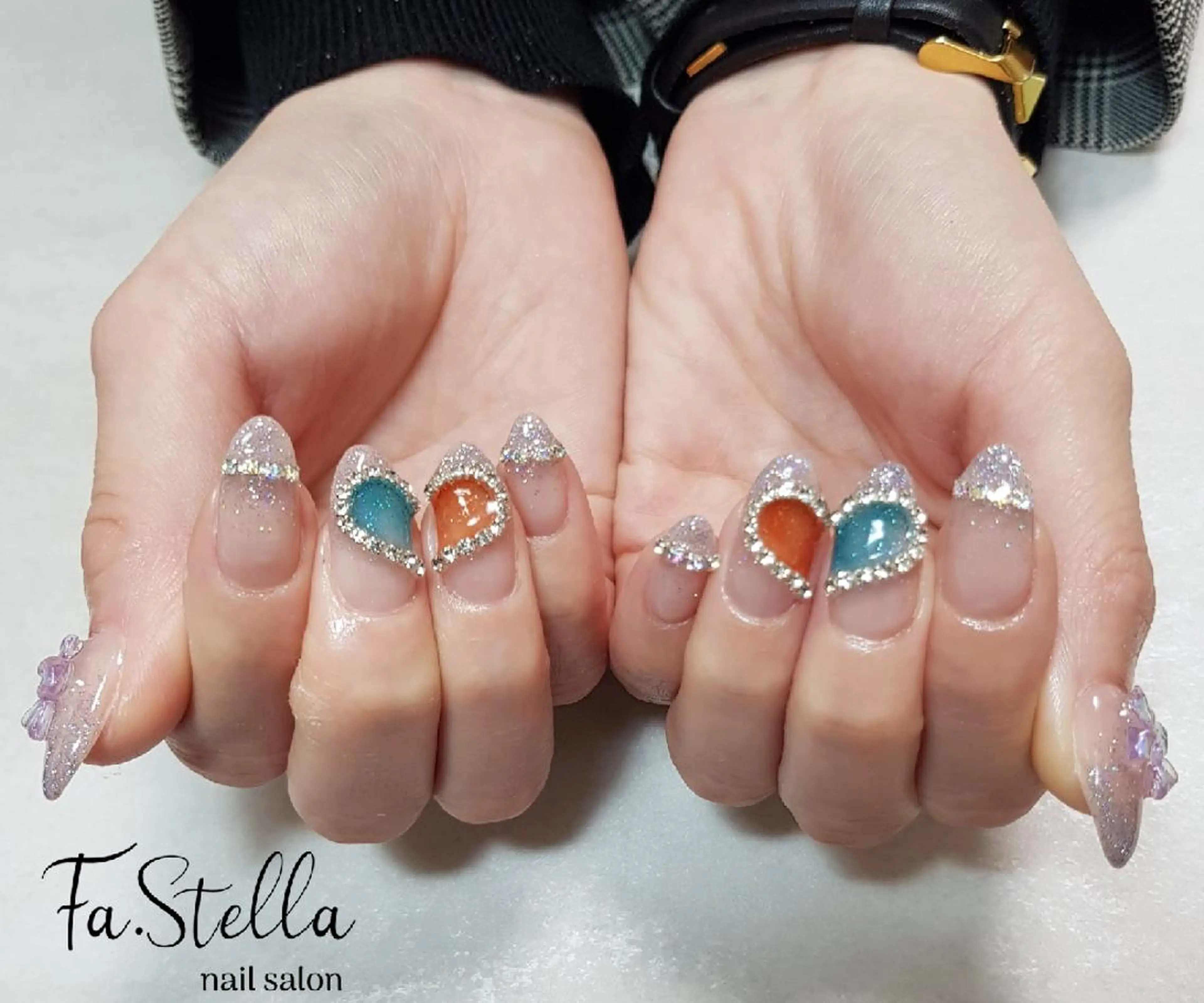 ロング ネイル アートネイル ジェルネイル ハート キラキラネイル 持ち込み ハンドネイル Fa.Stella ファステラ のネイルデザイン