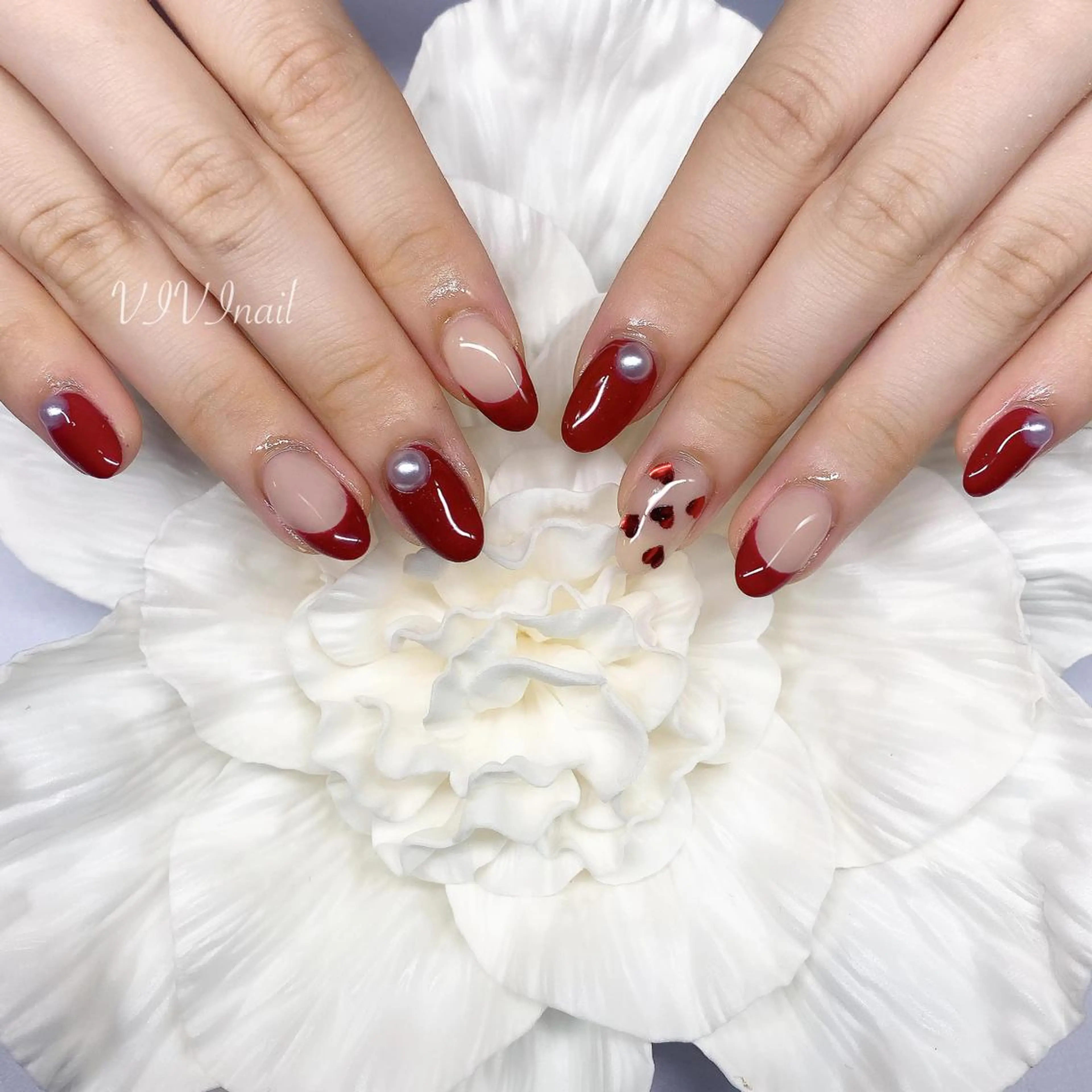 ネイル フレンチネイル 赤色 vivi nailのネイルデザイン