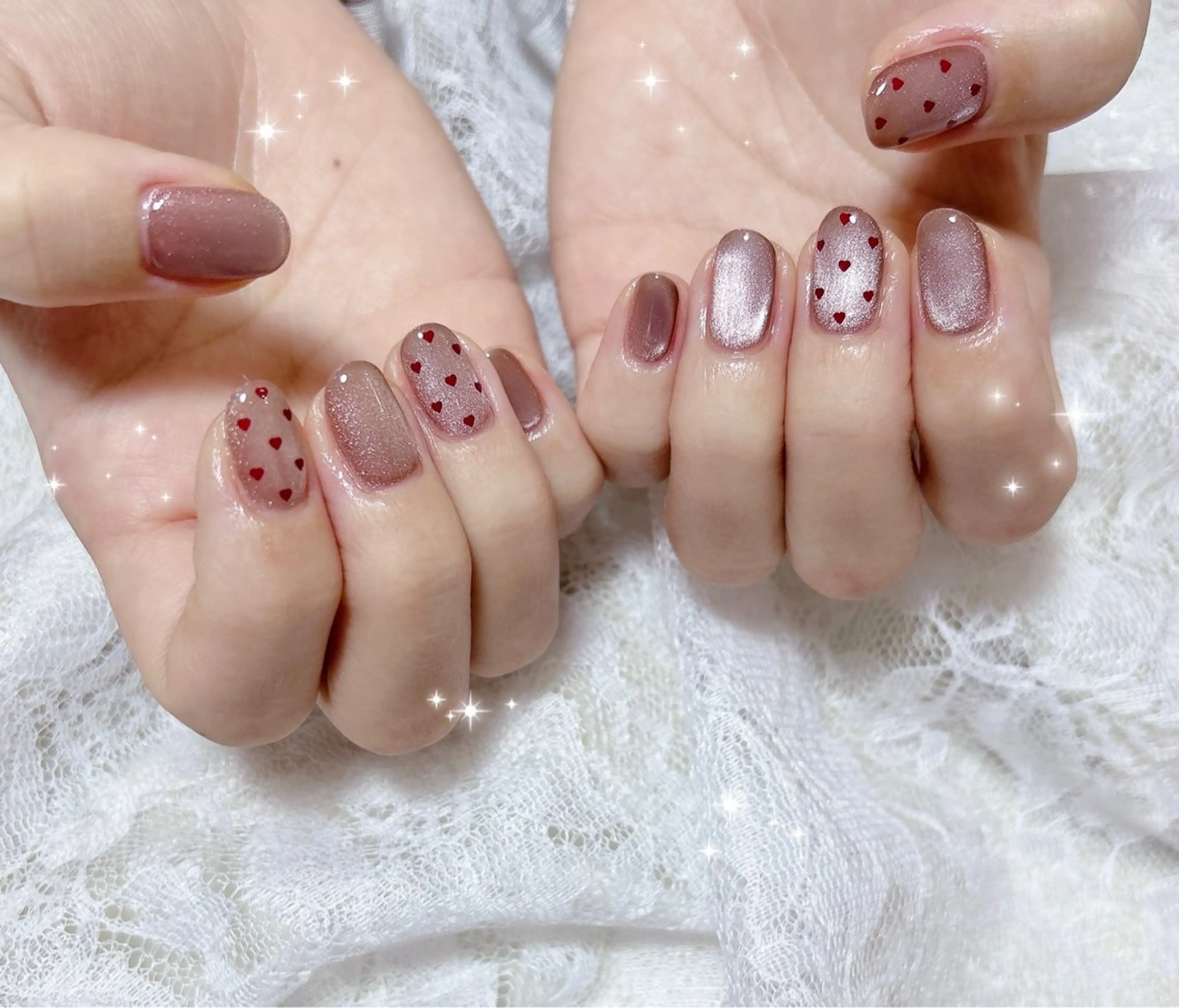ネイル ブラウン ホログラムネイル マグネットネイル ハンドネイル FLARE NAIL フレアネイルのネイルデザイン