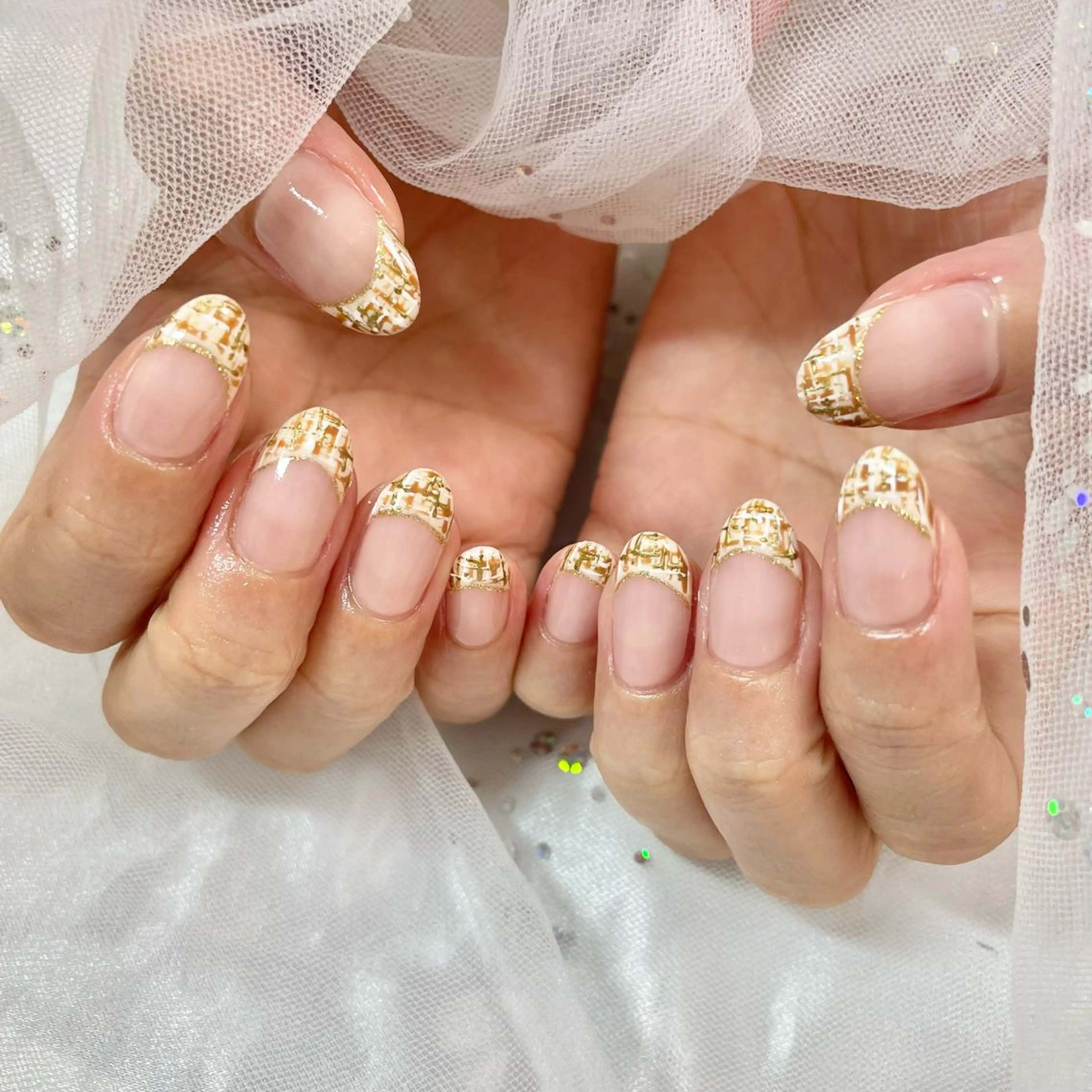 ネイル フレンチネイル ツイードネイル ハンドネイル 🎀AYAKO 🎀中韓ネイルのネイルデザイン