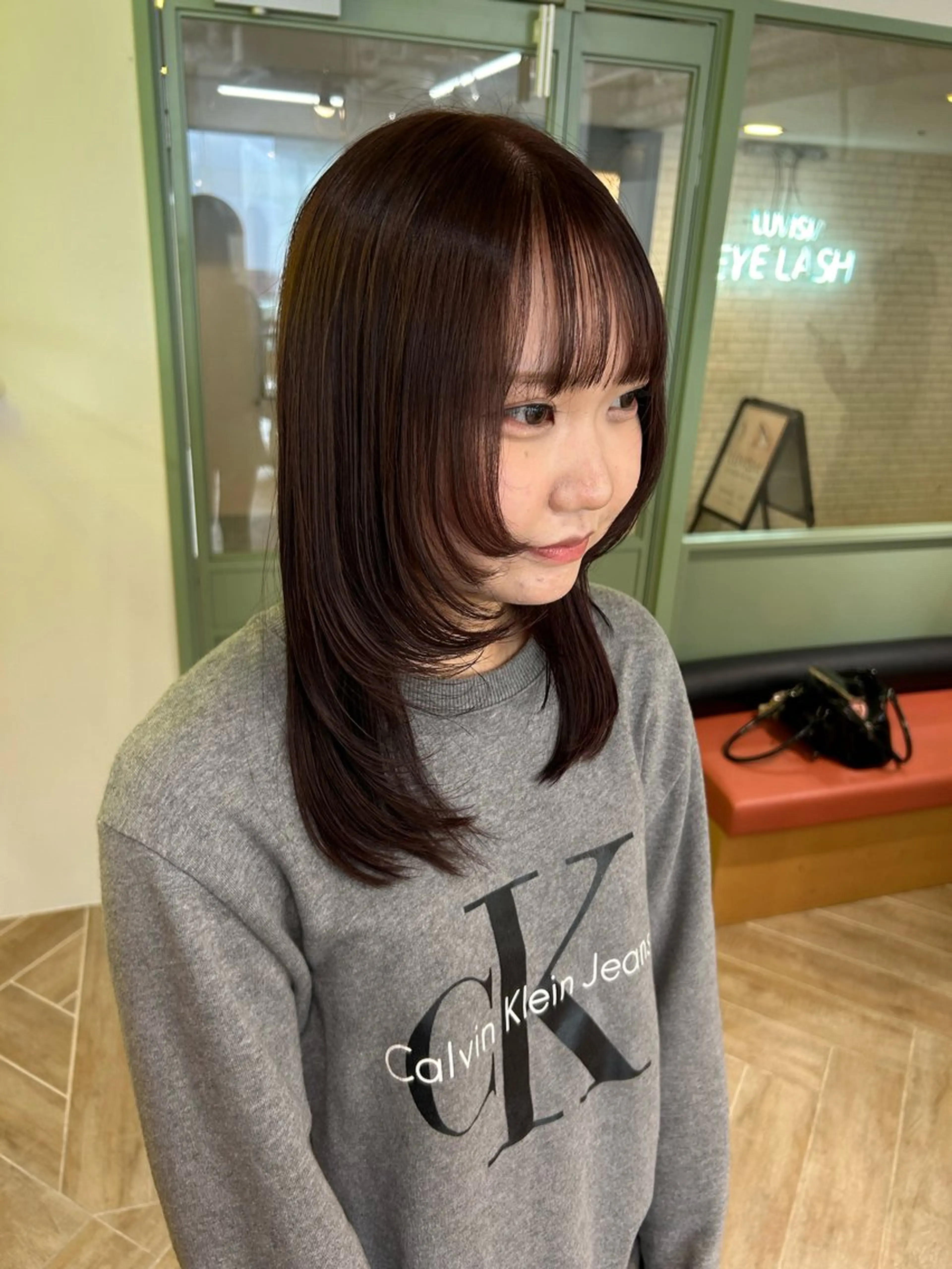 ミディアム カラー ヘアカラー トリートメント ベージュ/ダブルカラ ー/新潟駅/青柳萌果のヘアスタイル