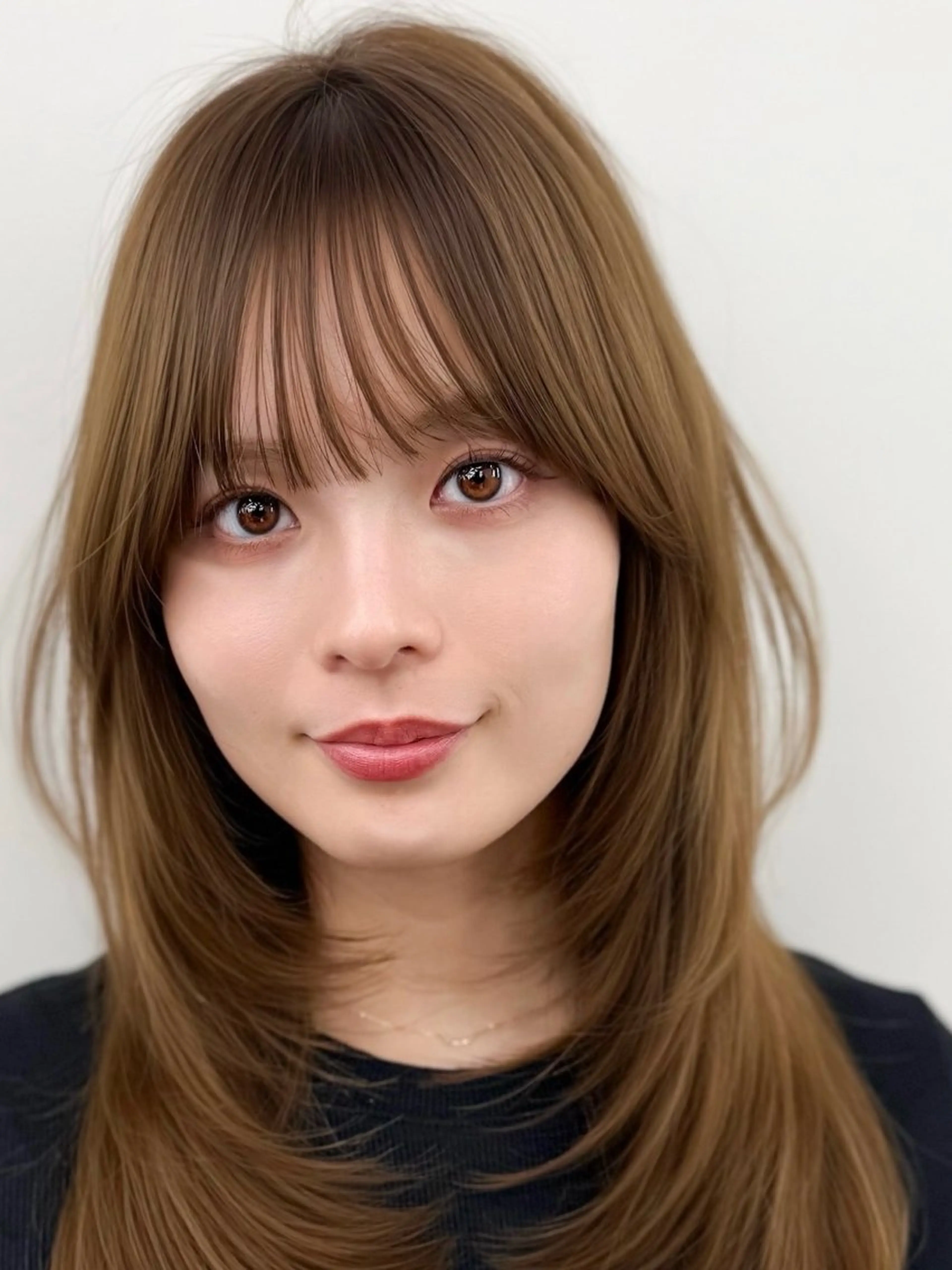 セミロング カット ヘアカラー トリートメント 失敗しない顔まわり× 小顔補正レイヤー難波のヘアスタイル