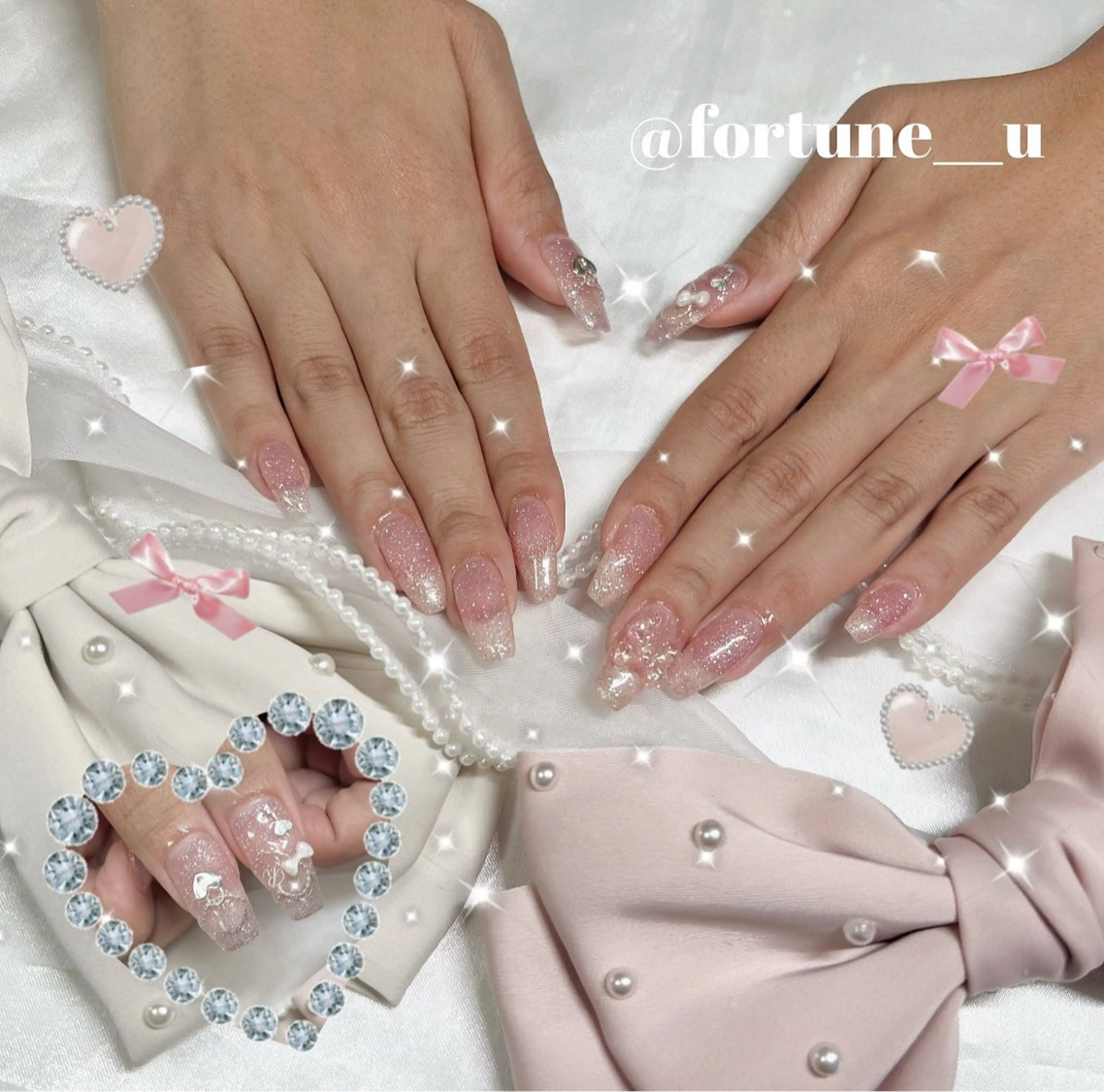 ネイル チークネイル ガーリー 韓国ネイル 水色 持ち込み ハンドネイル 💜 Yuuna💜のネイルデザイン