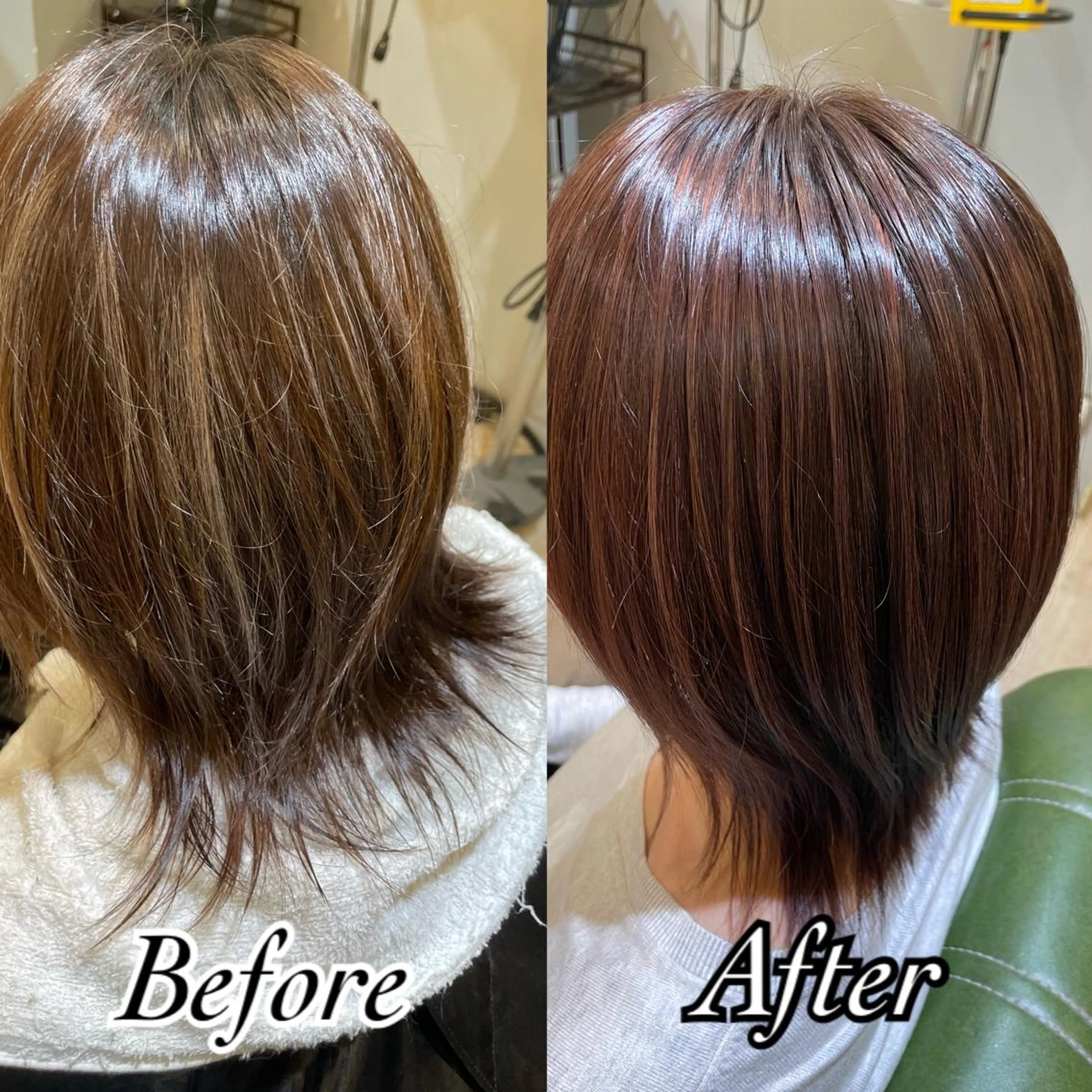 ミディアム ピンクブラウン ハイライト 外ハネヘア ヘアカラー 🦋ふくい あやの🦋のヘアスタイル