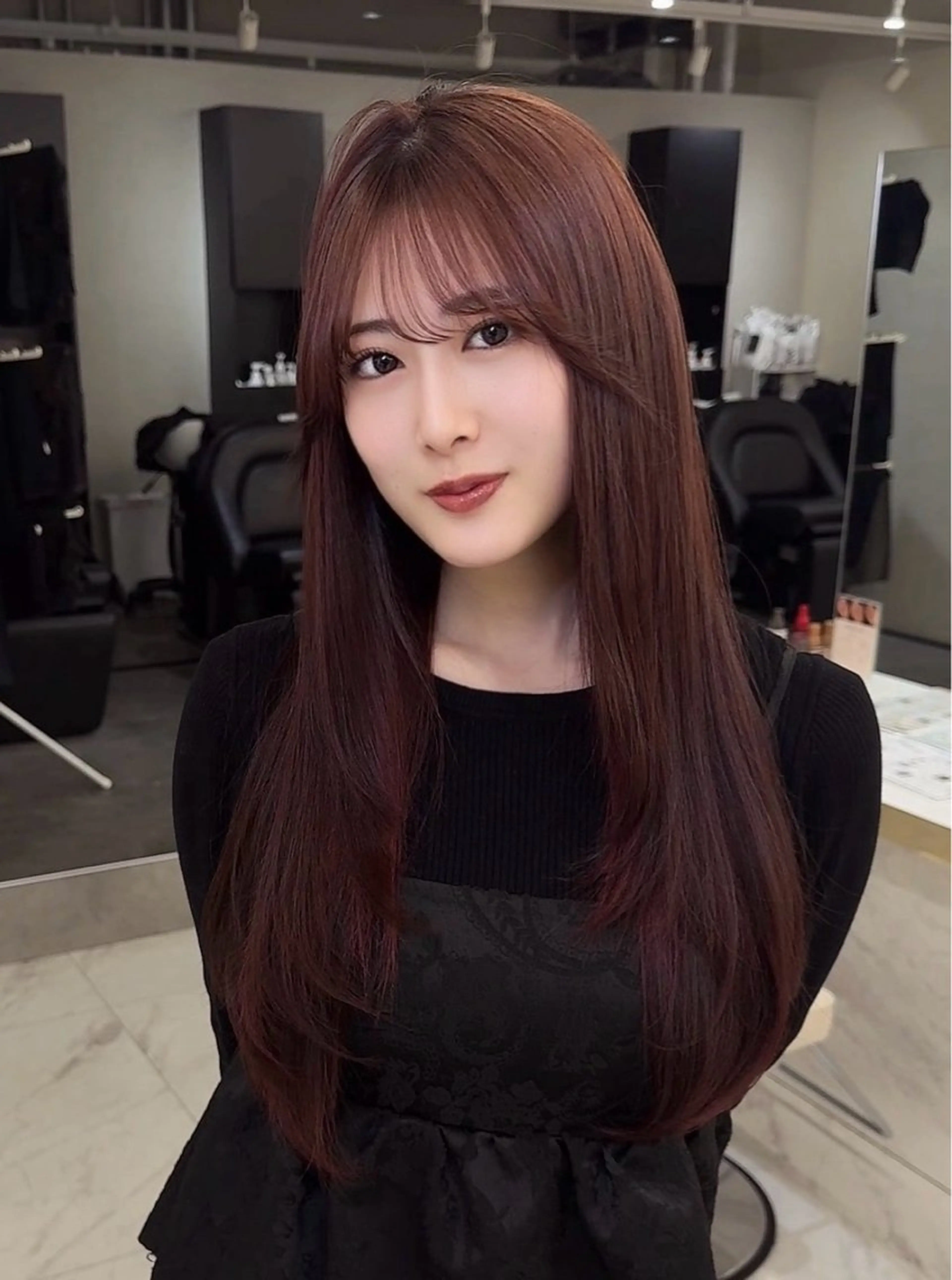 ロング カラー レッドカラー ヘアカラー トリートメント ワンホン×髪質改善 つのーか🩶‪🫧のヘアスタイル