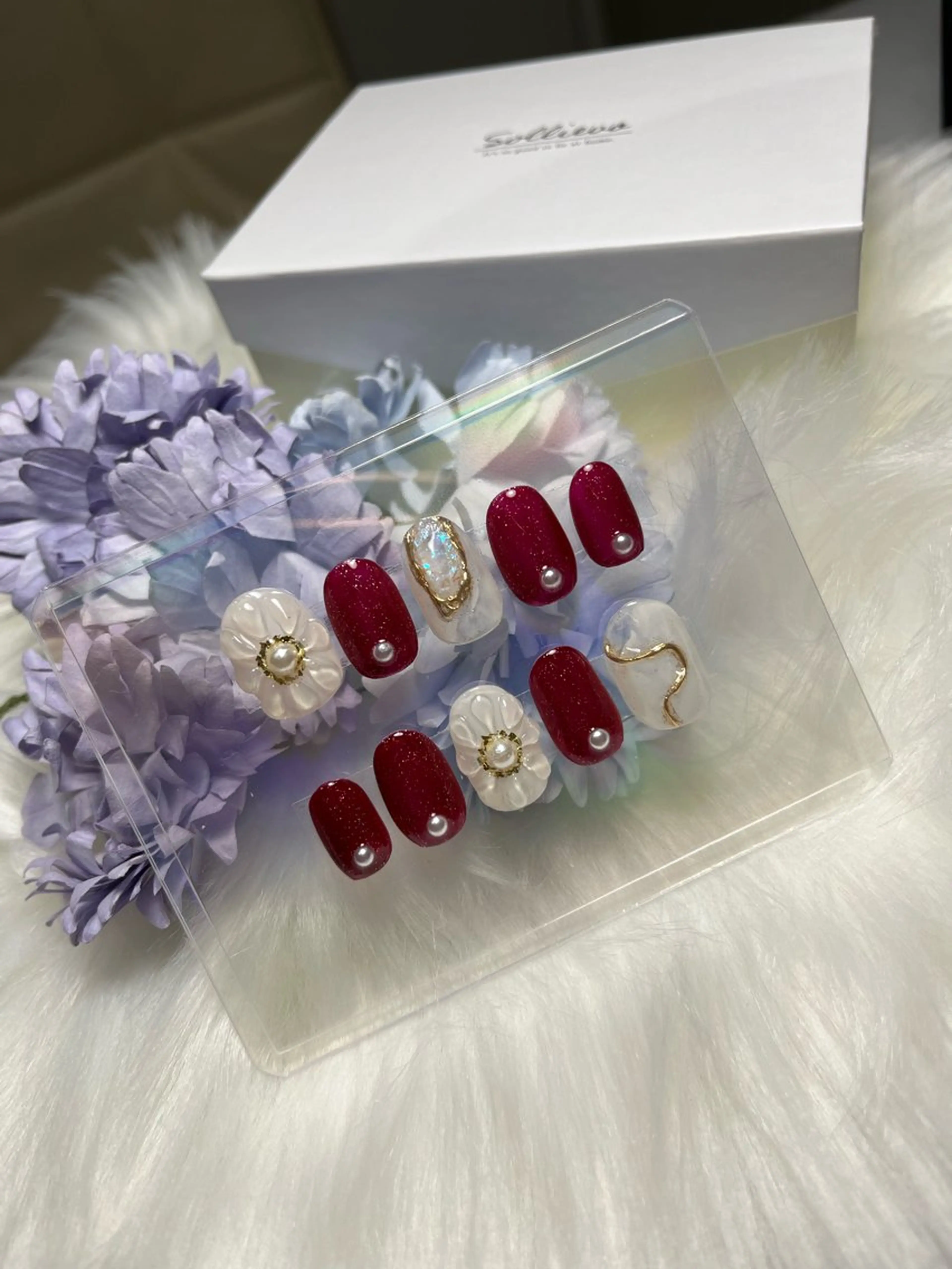 ネイル フラワーネイル 赤色 ネイルチップ infinity skyのネイルデザイン