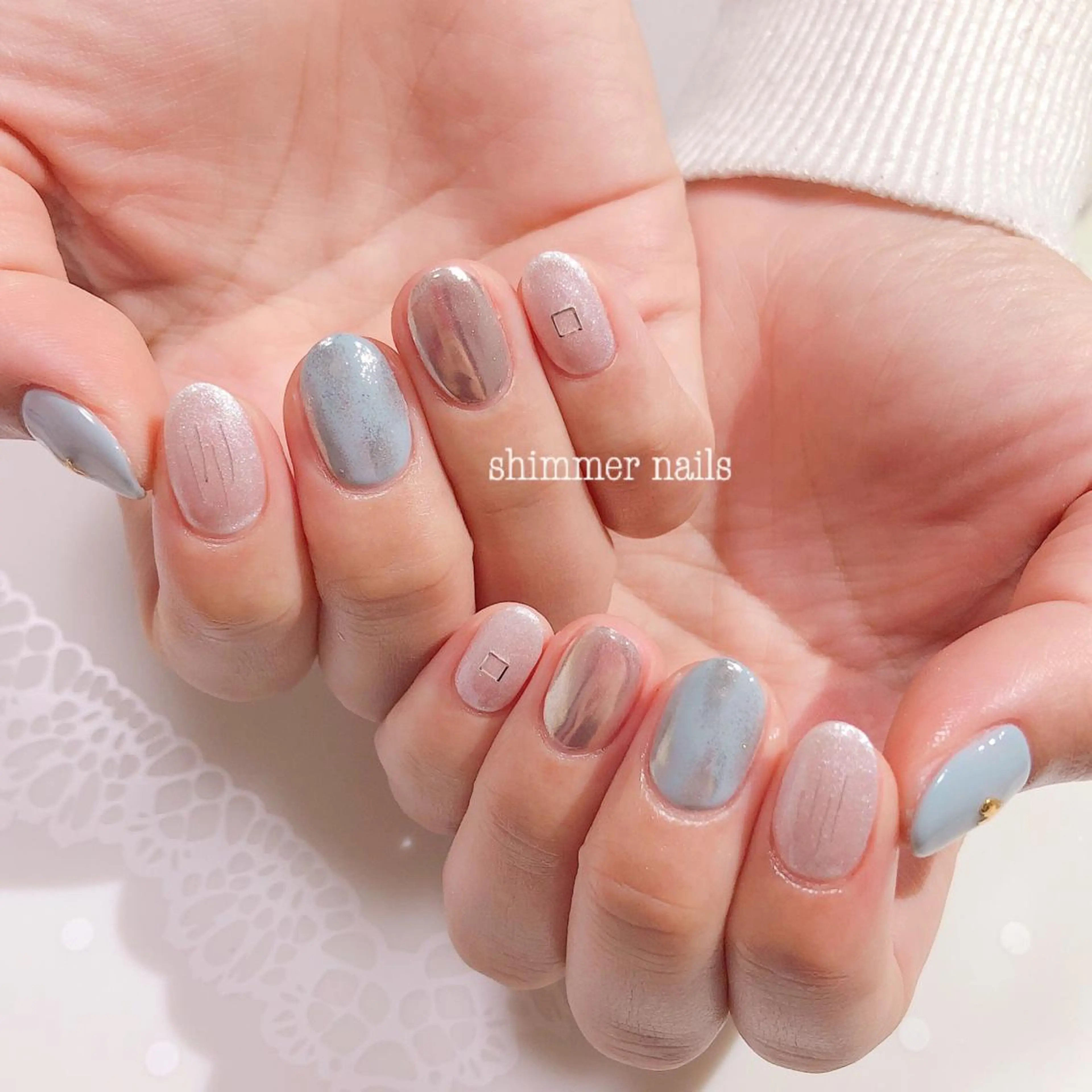 ネイル アートネイル ブルー フットネイル shimmer nailsのネイルデザイン
