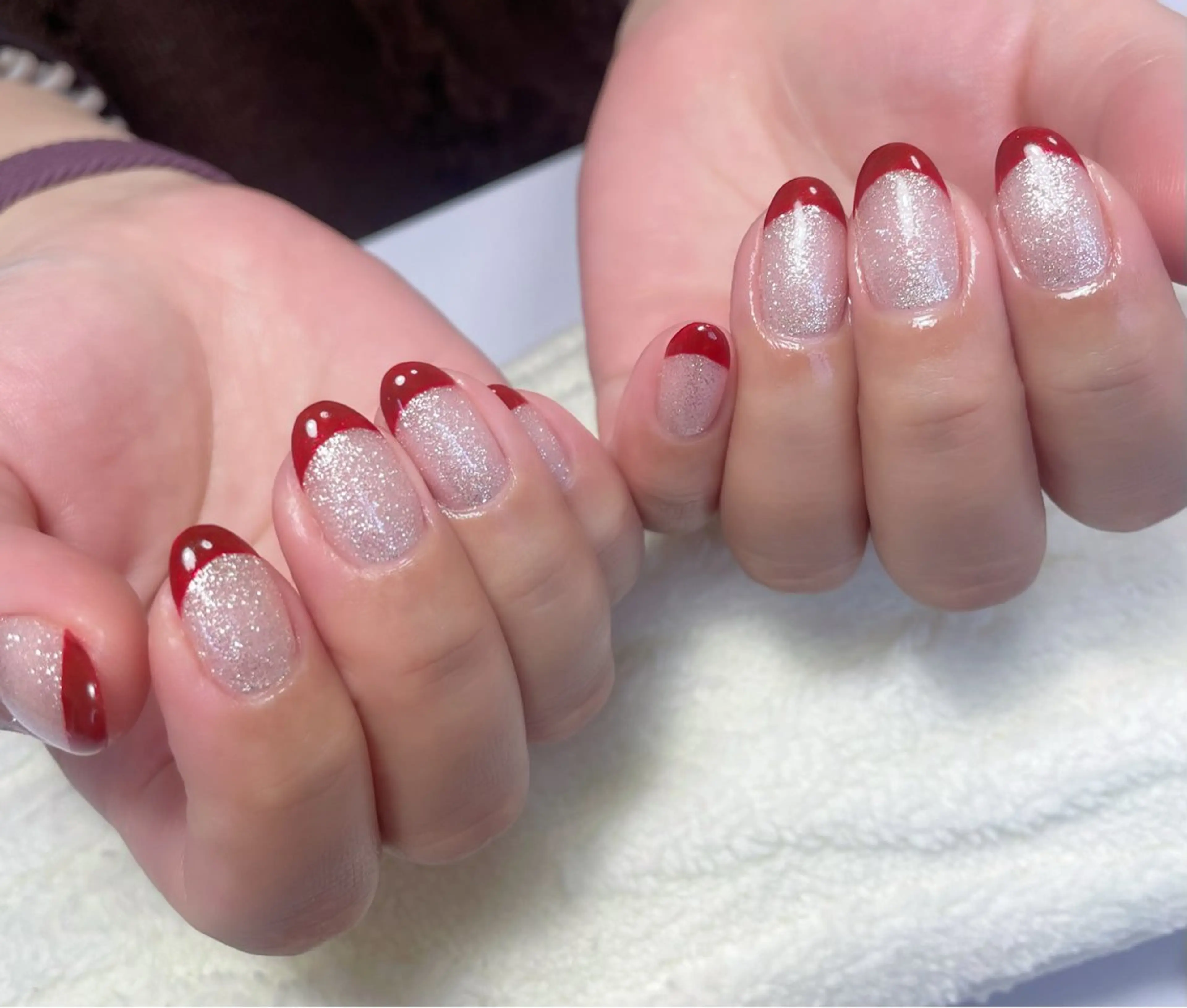 ネイル フレンチネイル ラメ(グリッター) 冬ネイル ハンドネイル Chicchi 加茂宮駅徒歩3分のネイルデザイン