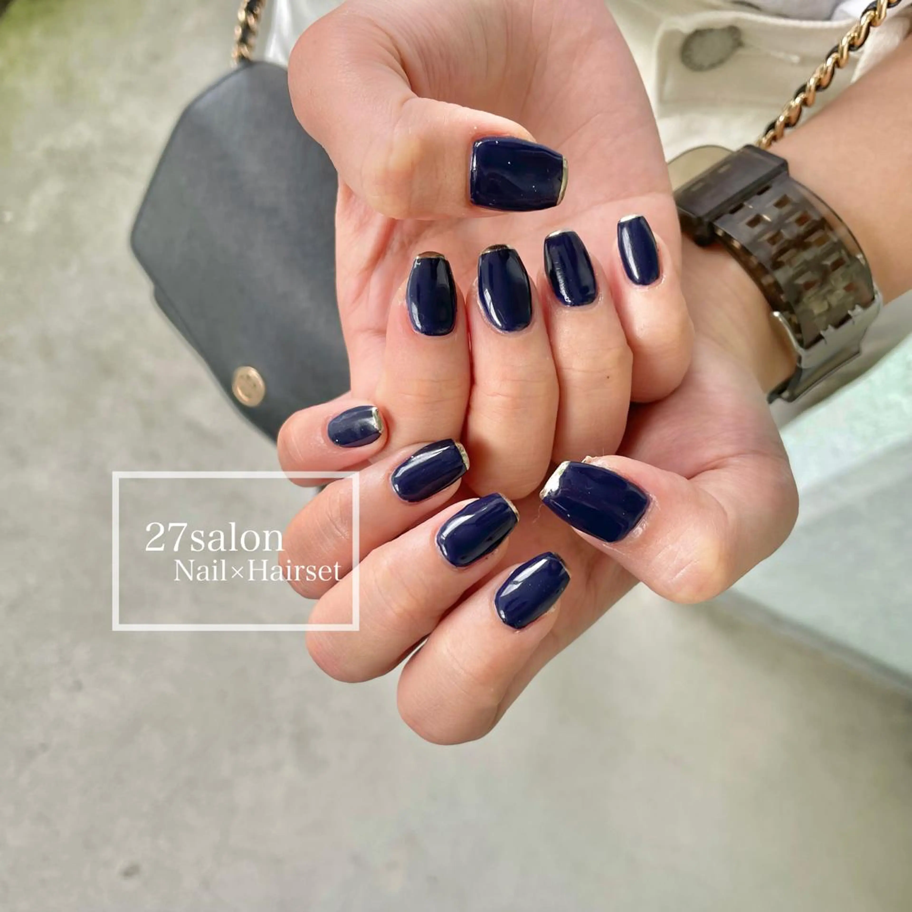 ネイル フレンチネイル ネイビー 27salon yuinaのネイルデザイン