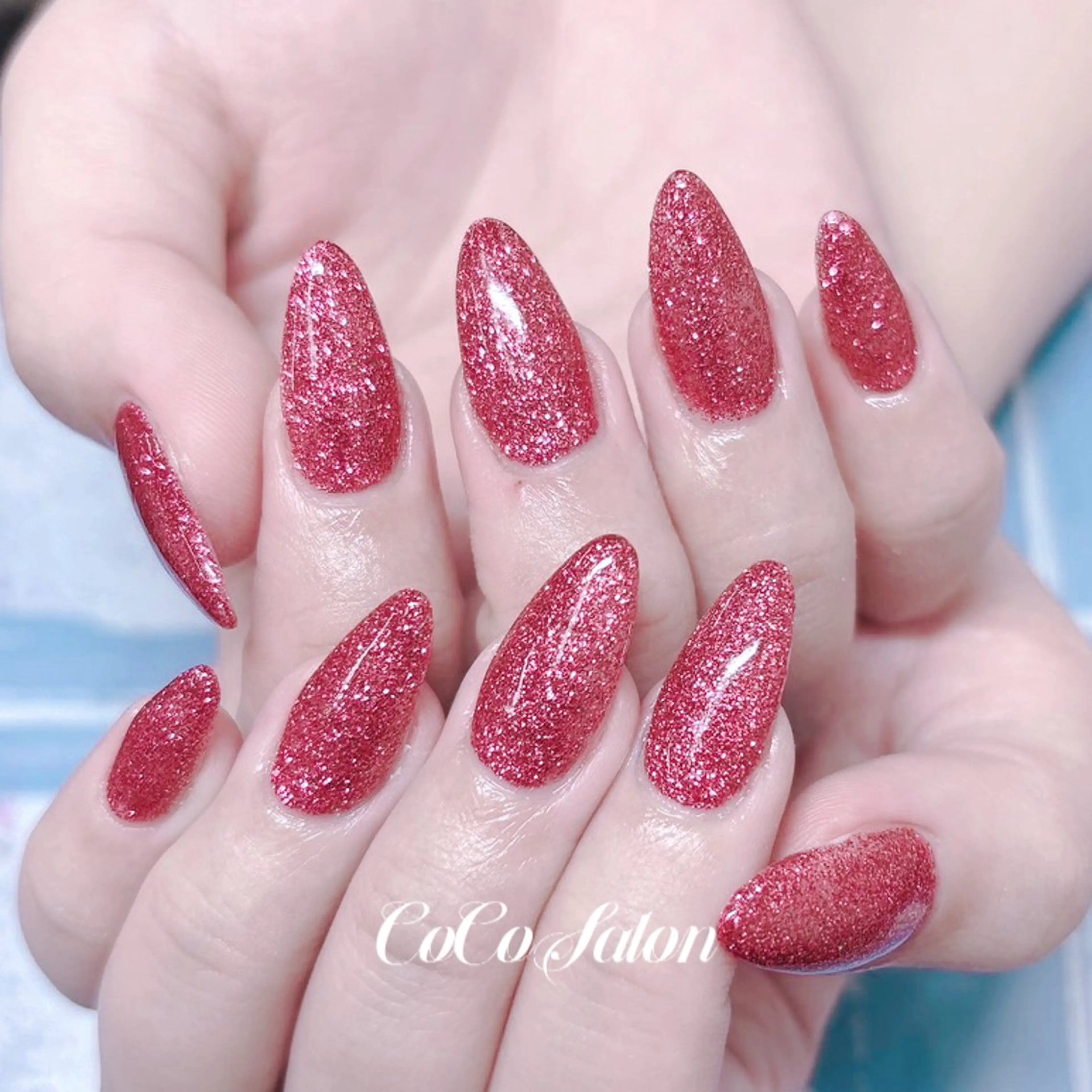 ネイル 長さ出し ジェルネイル キラキラネイル ラメ(グリッター) ワンカラーネイル ハンドネイル CoCoSalon ネイル/まつ毛予約のネイルデザイン